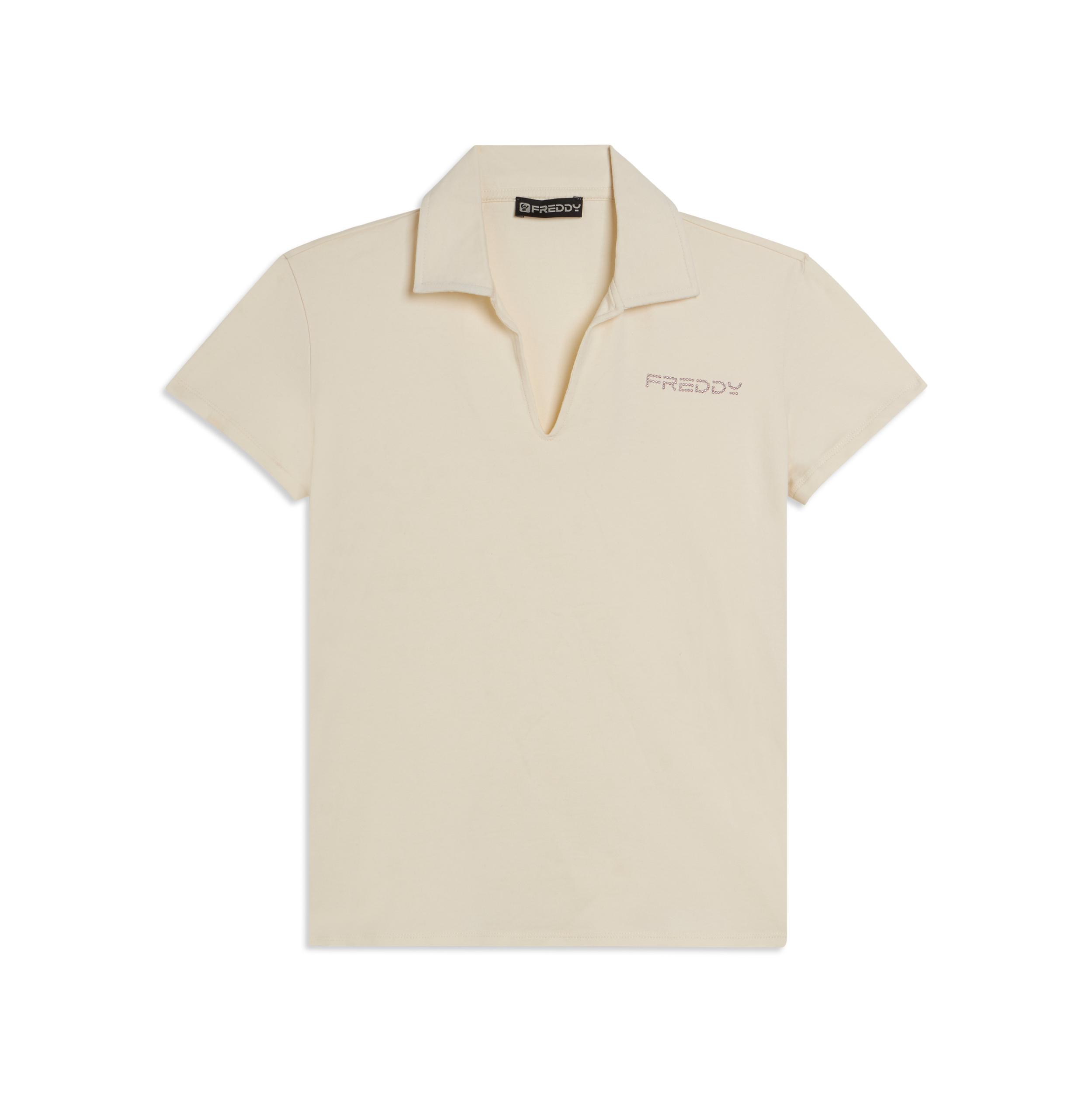 T-shirt Manica Corta con Scollo a V e Collo a Camicia