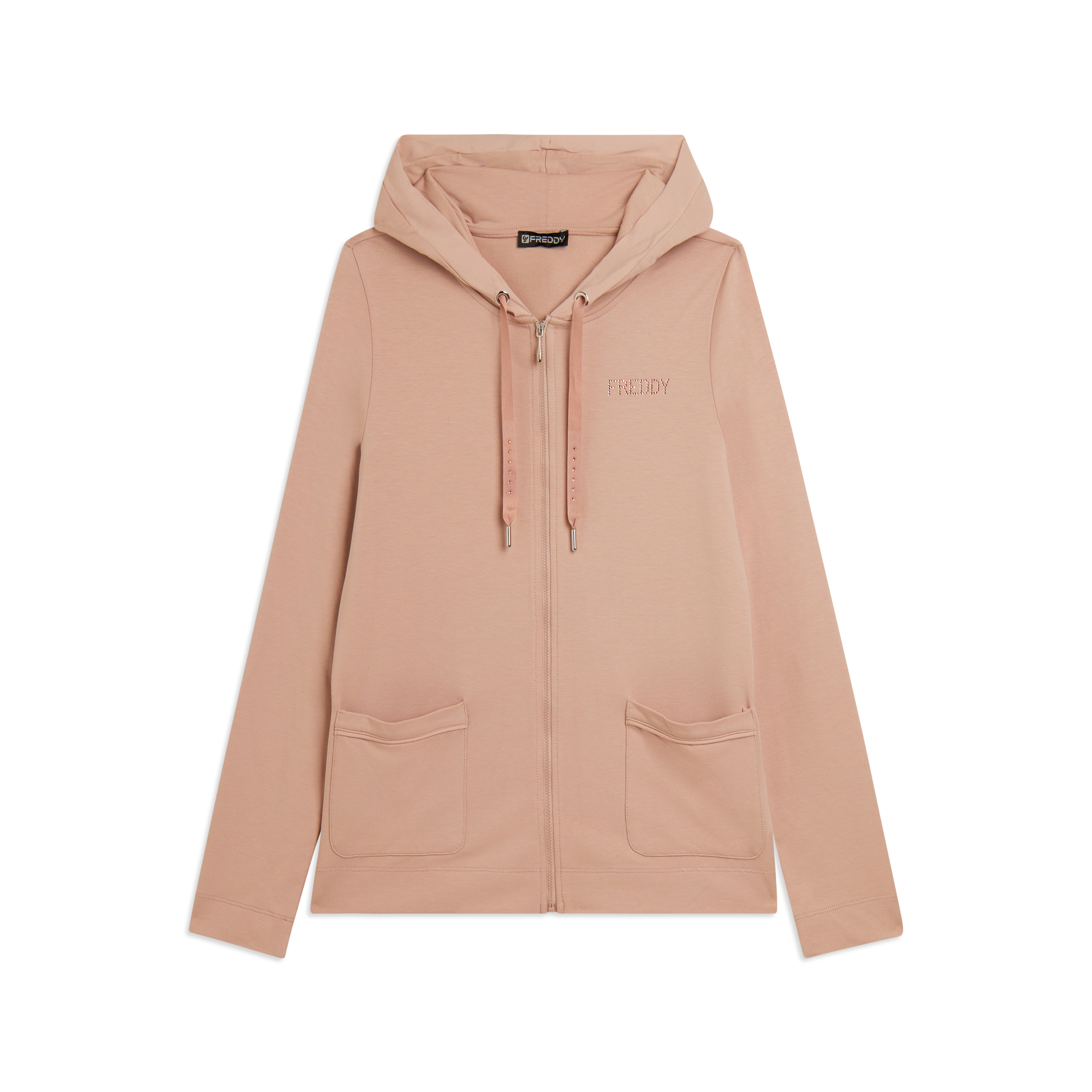 Felpa Cappuccio Zip con strass e inserto effetto seta