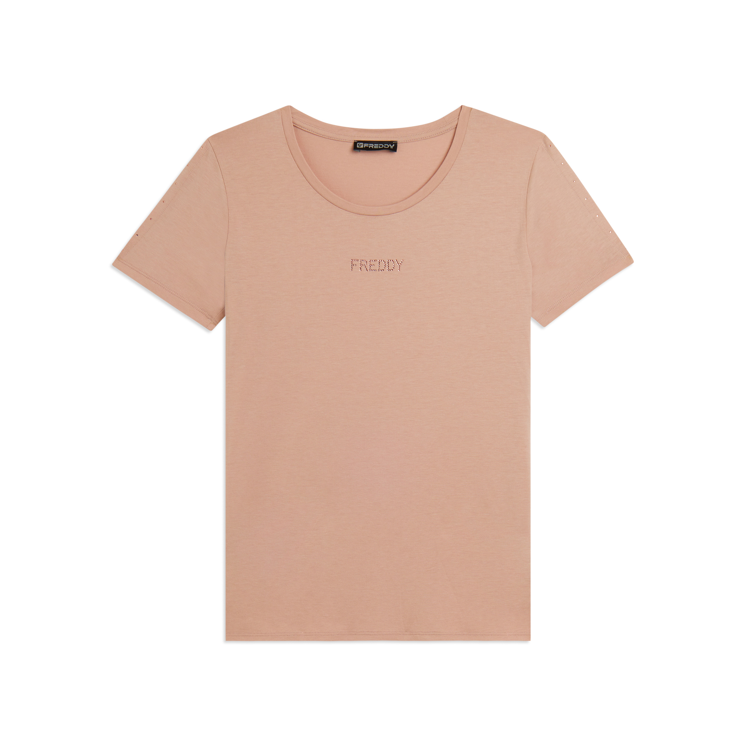 T-shirt manica corta con dettaglio cut out e strass