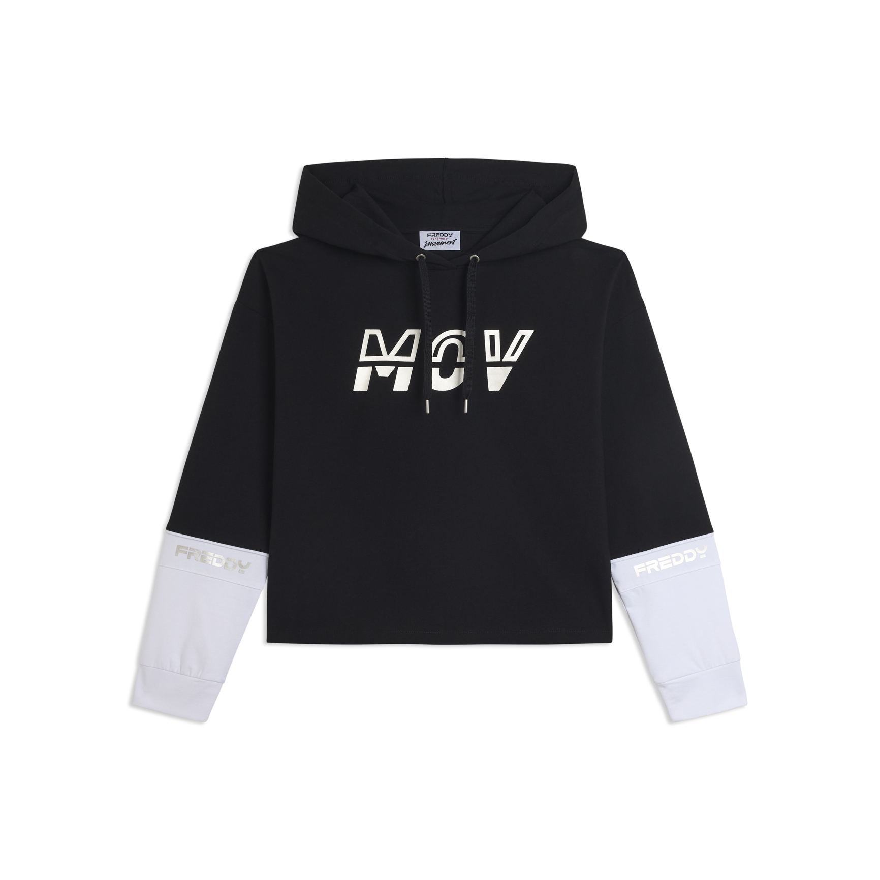 Felpa con cappuccio e stampa MOV, maniche colour block