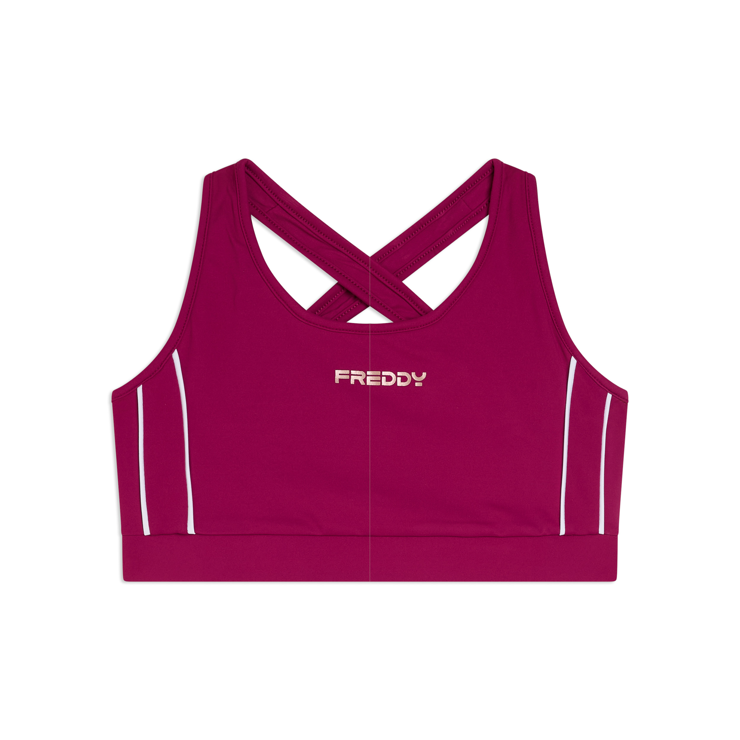 Top medio supporto in jersey tecnico con spalline incrociate