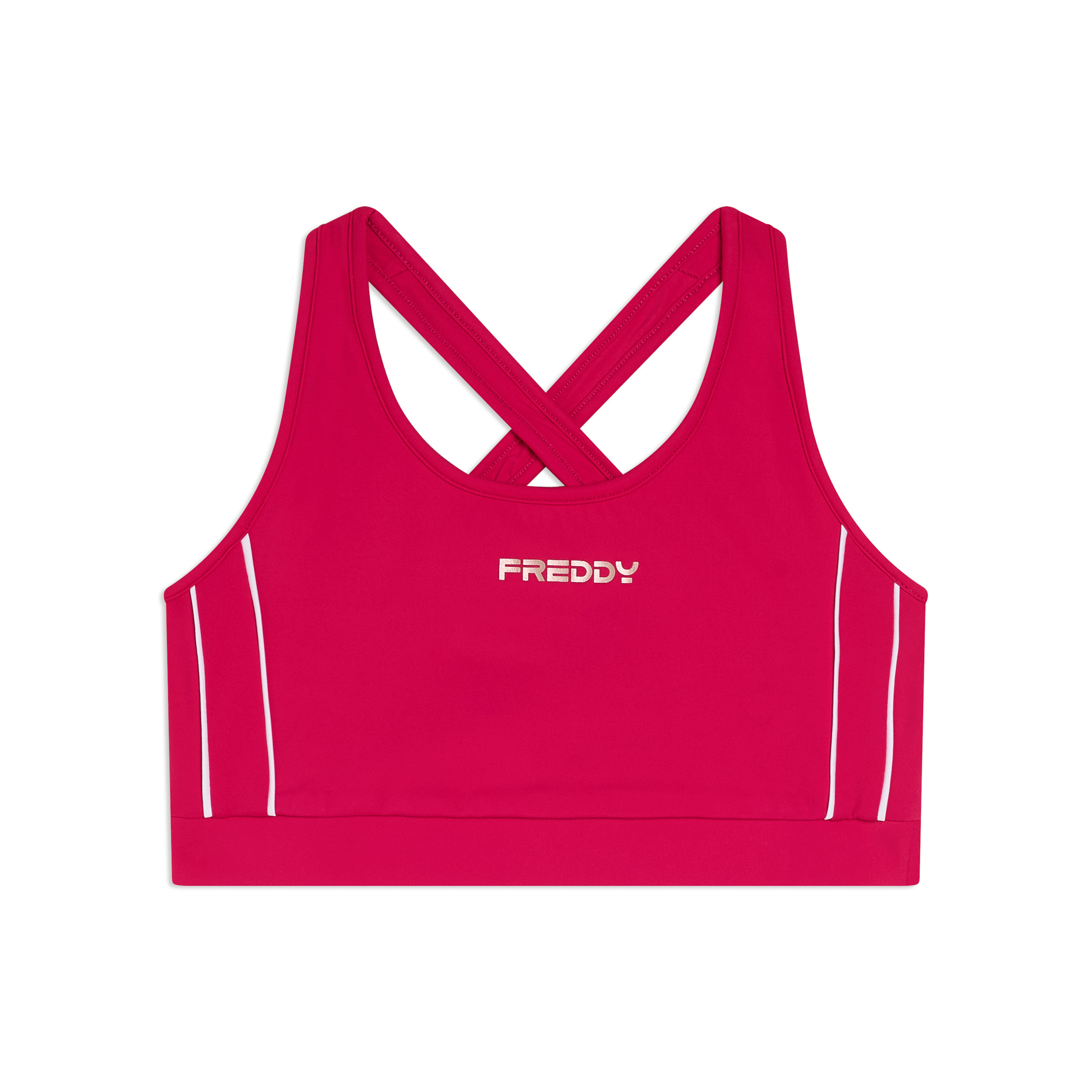 Top medio supporto in jersey tecnico con spalline incrociate