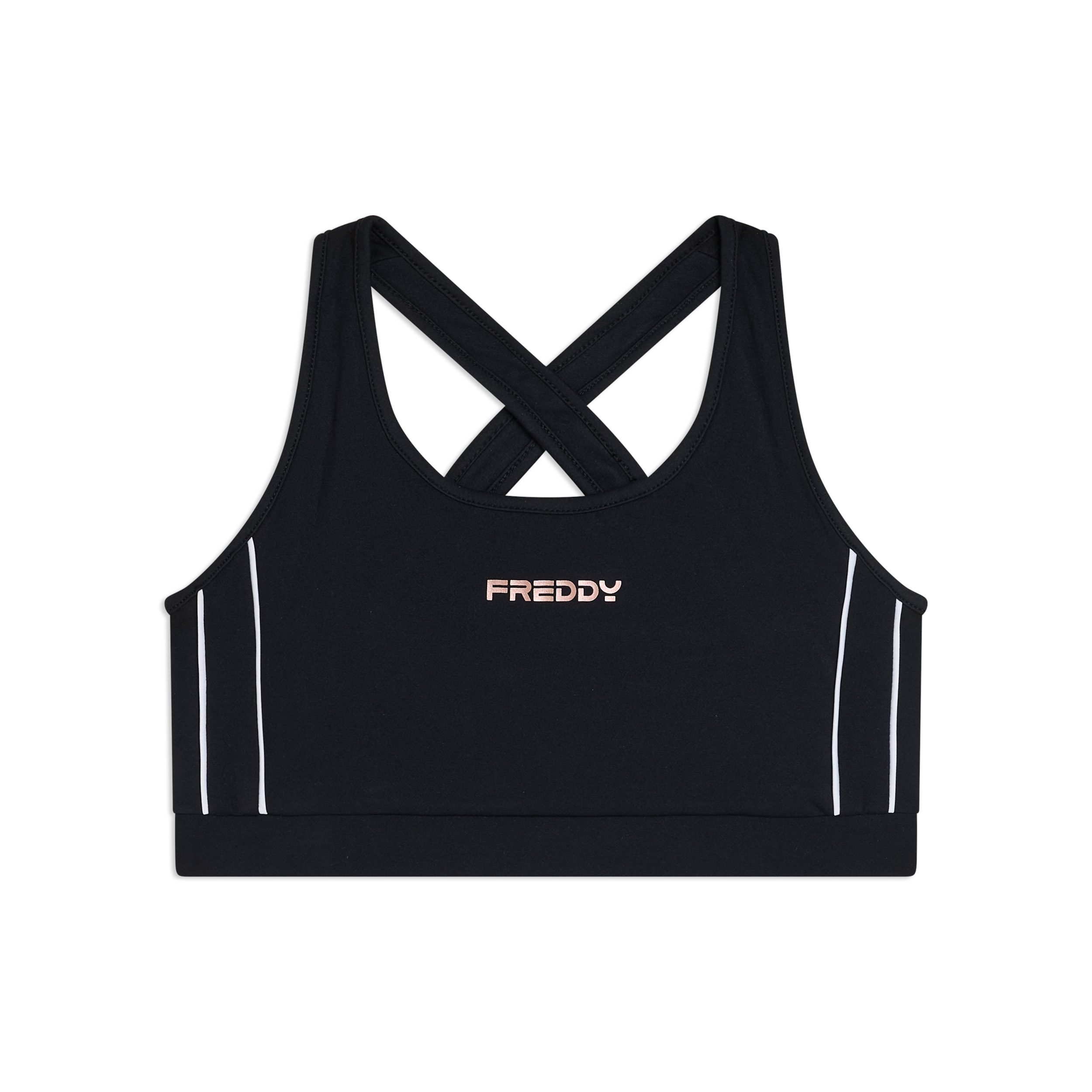 Top medio supporto in jersey tecnico con spalline incrociate