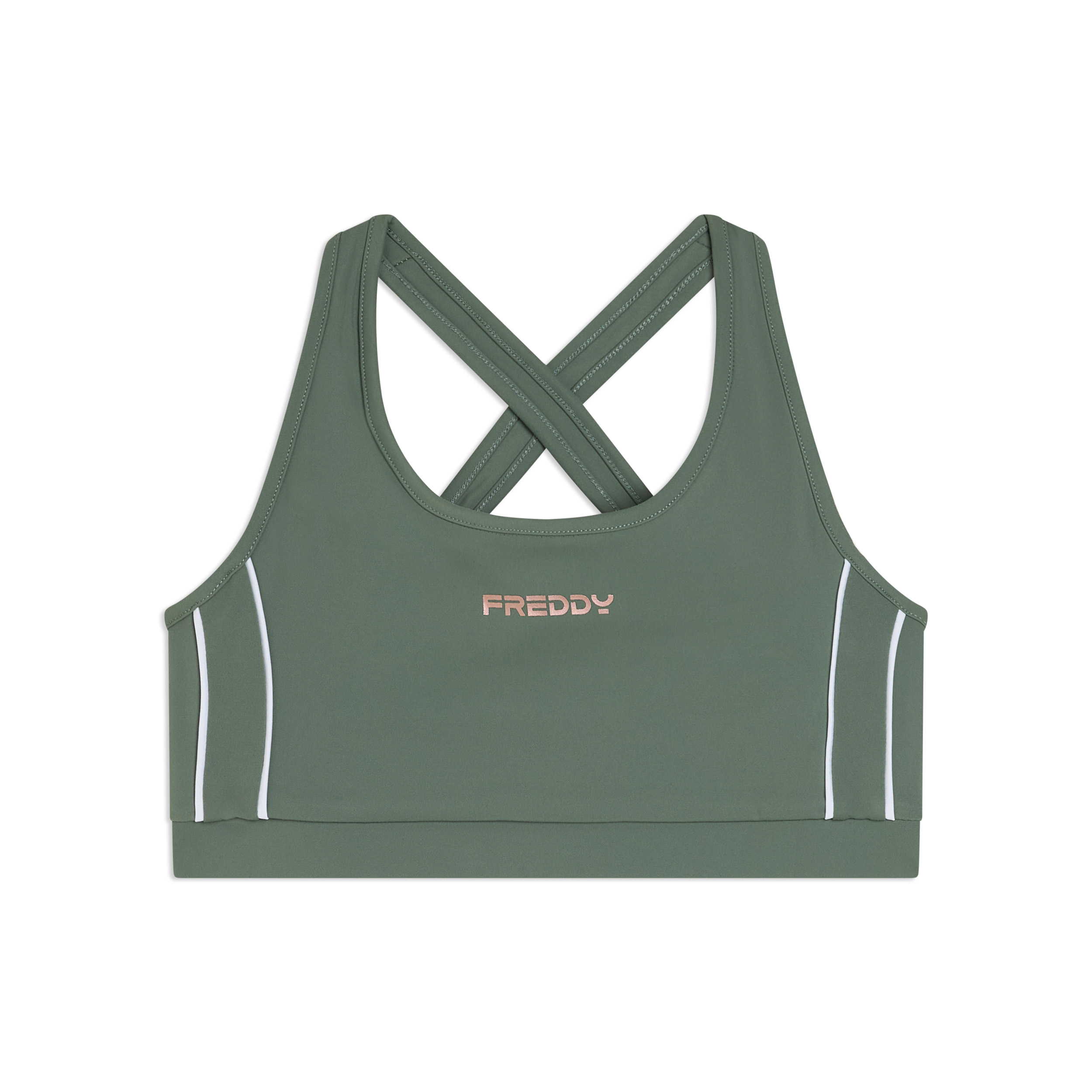 Top medio supporto in jersey tecnico con spalline incrociate