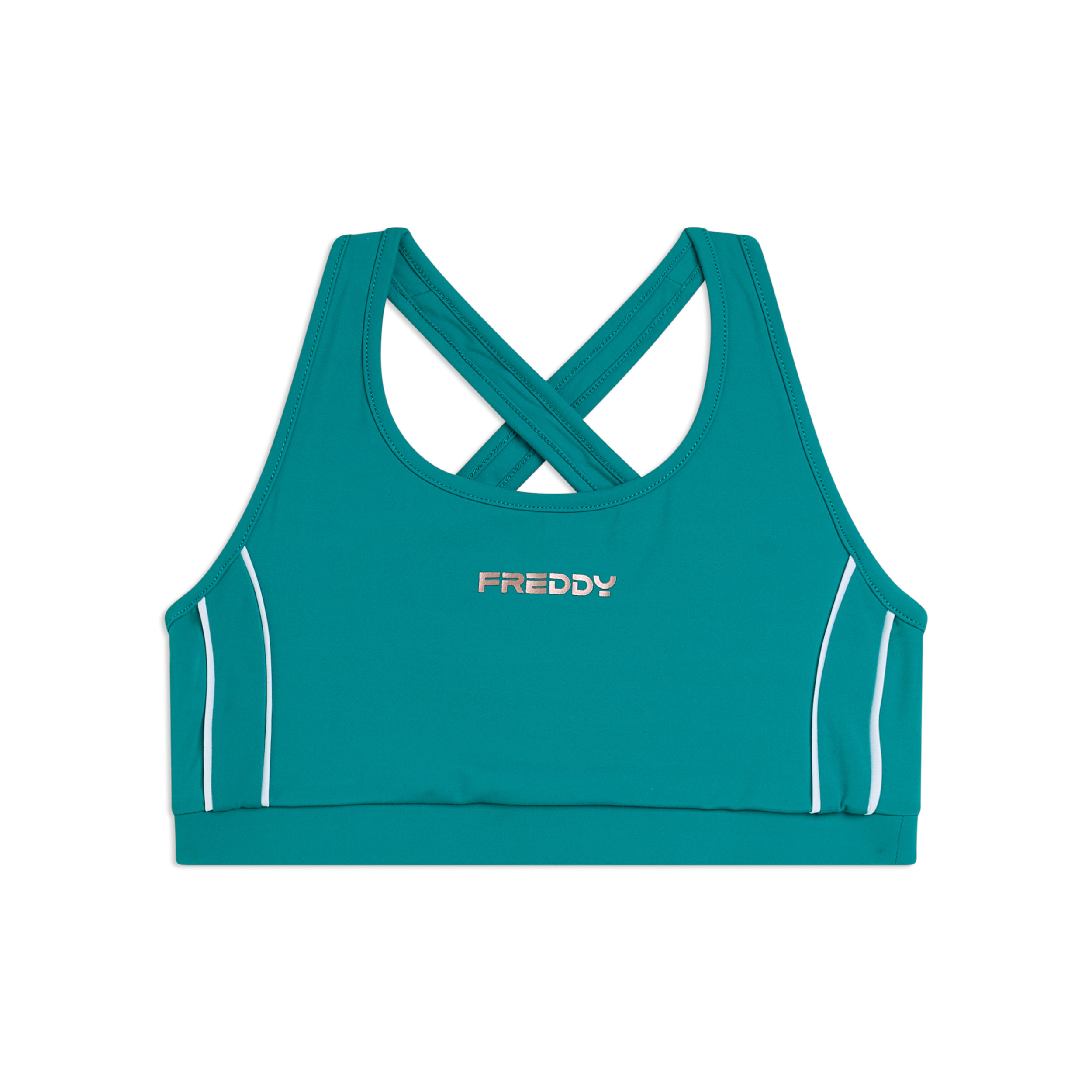 Top medio supporto in jersey tecnico con spalline incrociate