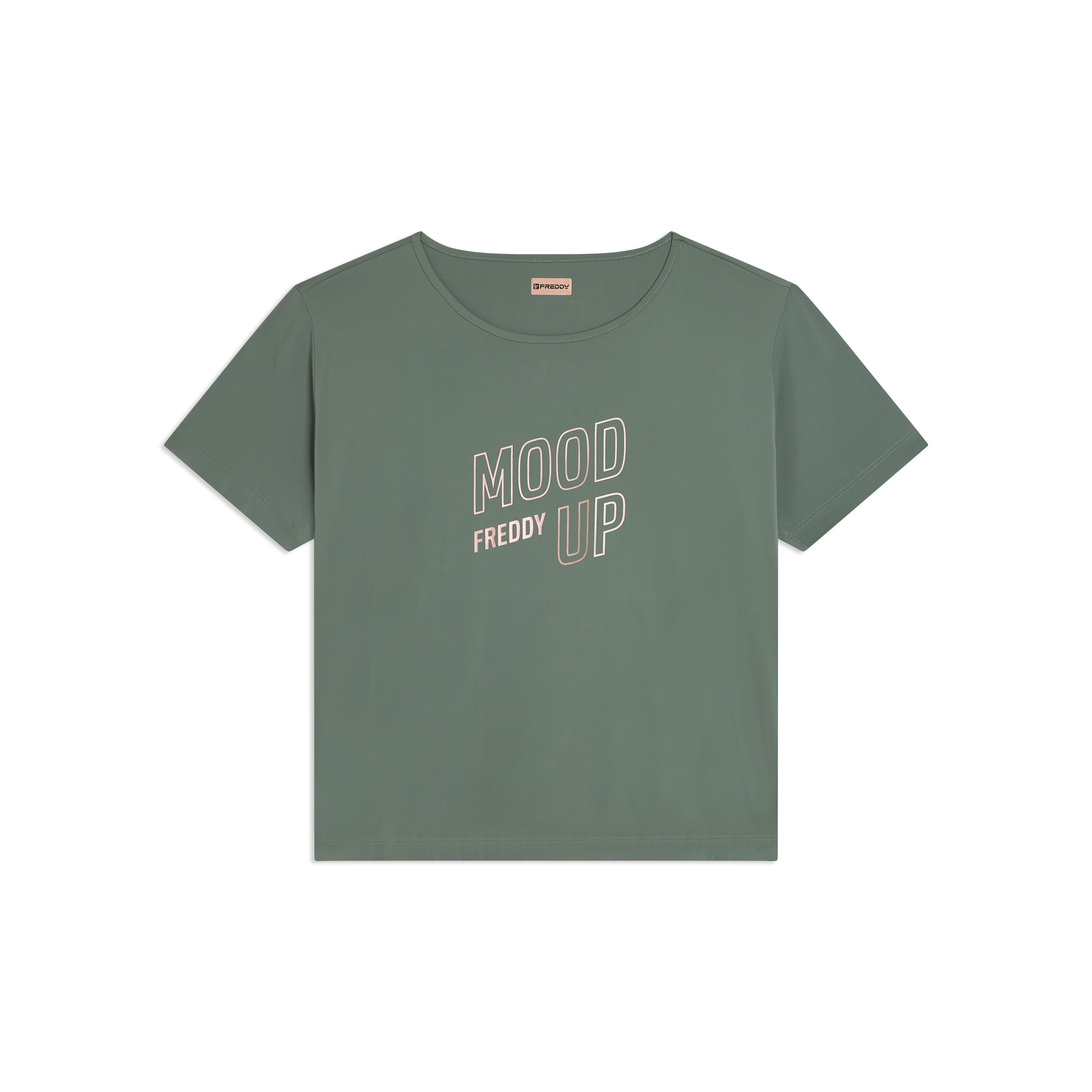 T-shirt cropped ampia in jersey tecnico con stampa “Mood Up”