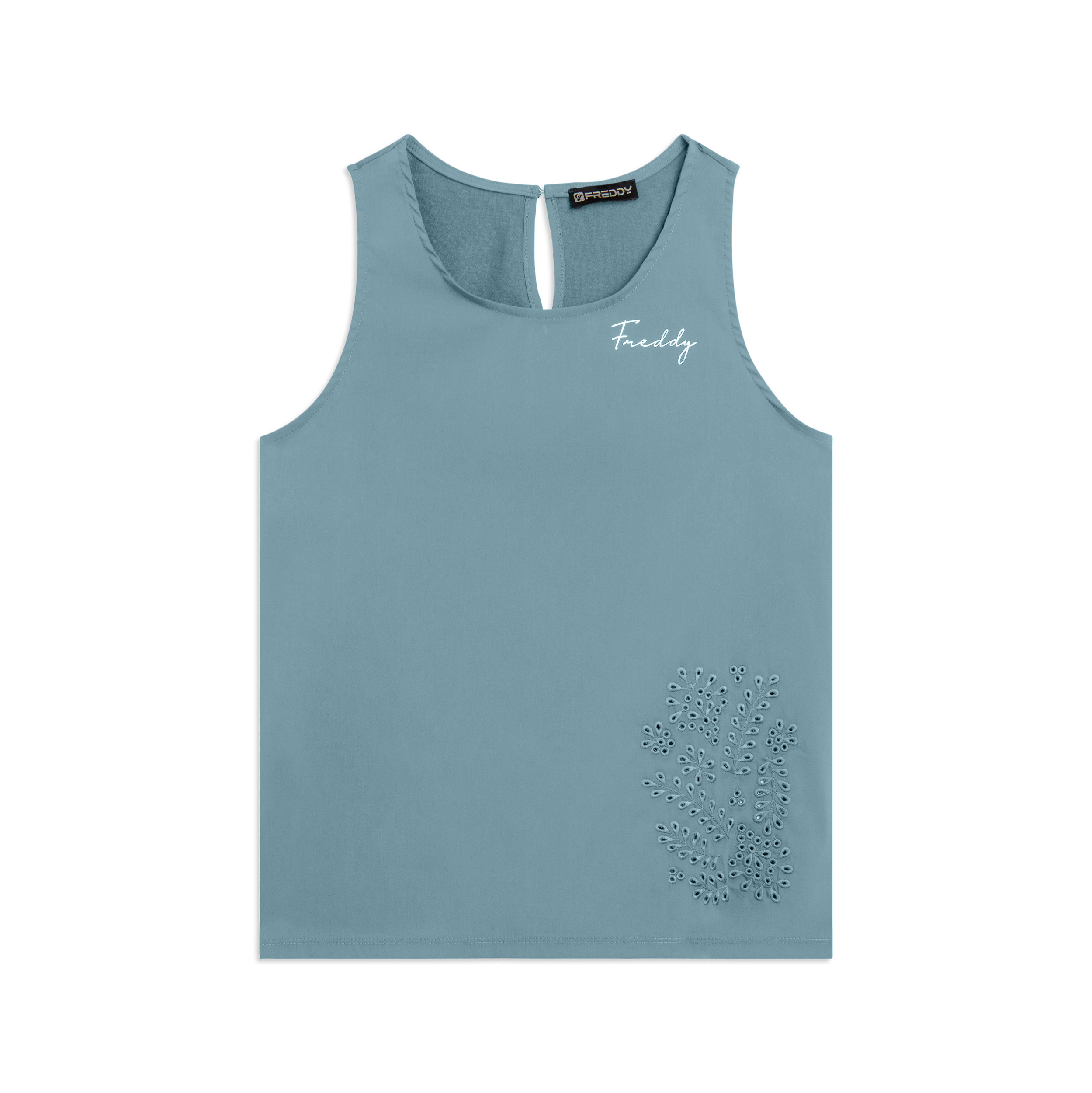 Canotta Svasata con Ricamo Floreale