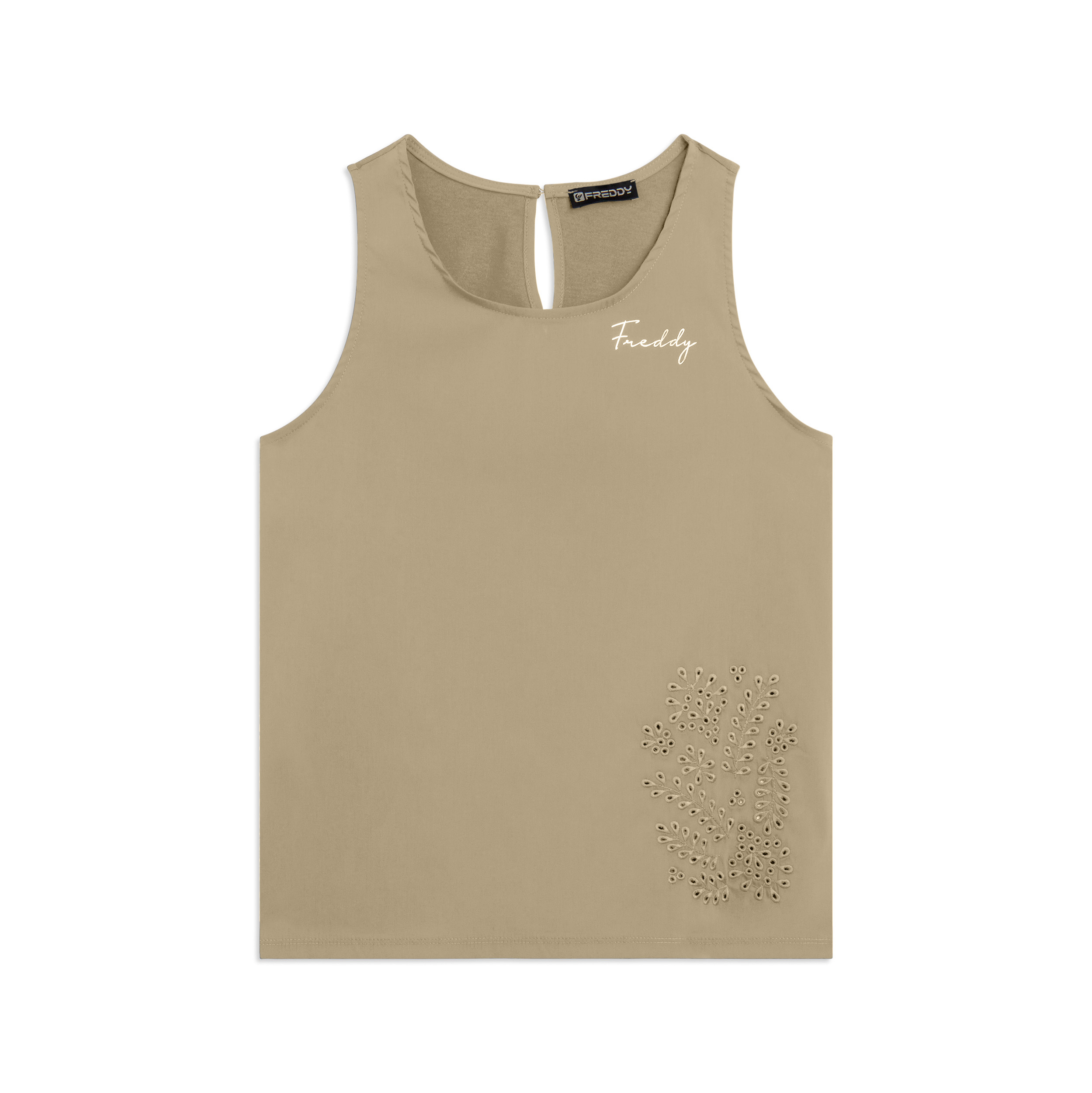 Canotta Svasata con Ricamo Floreale