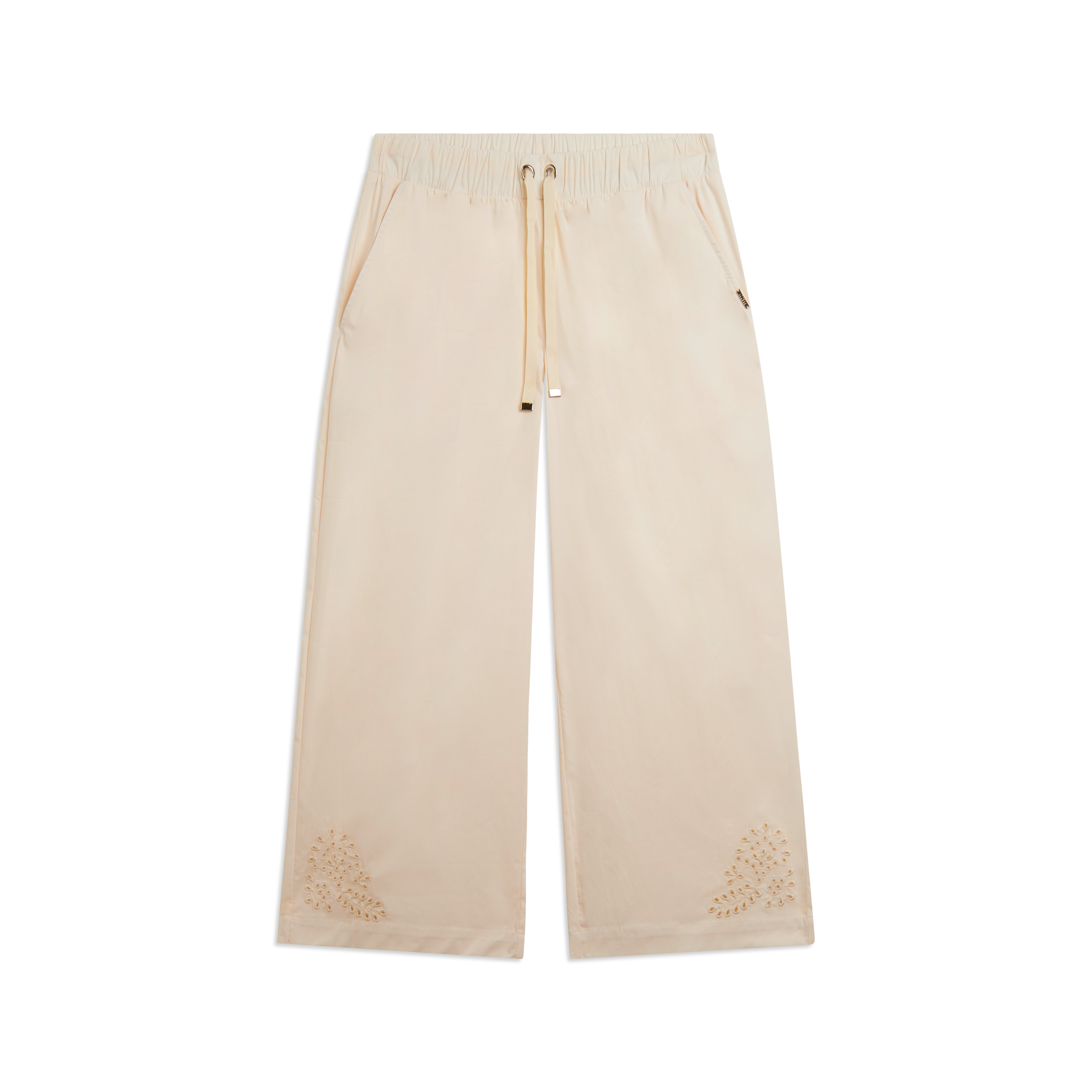 Pantaloni Cropped con Ricamo Floreale al Fondo