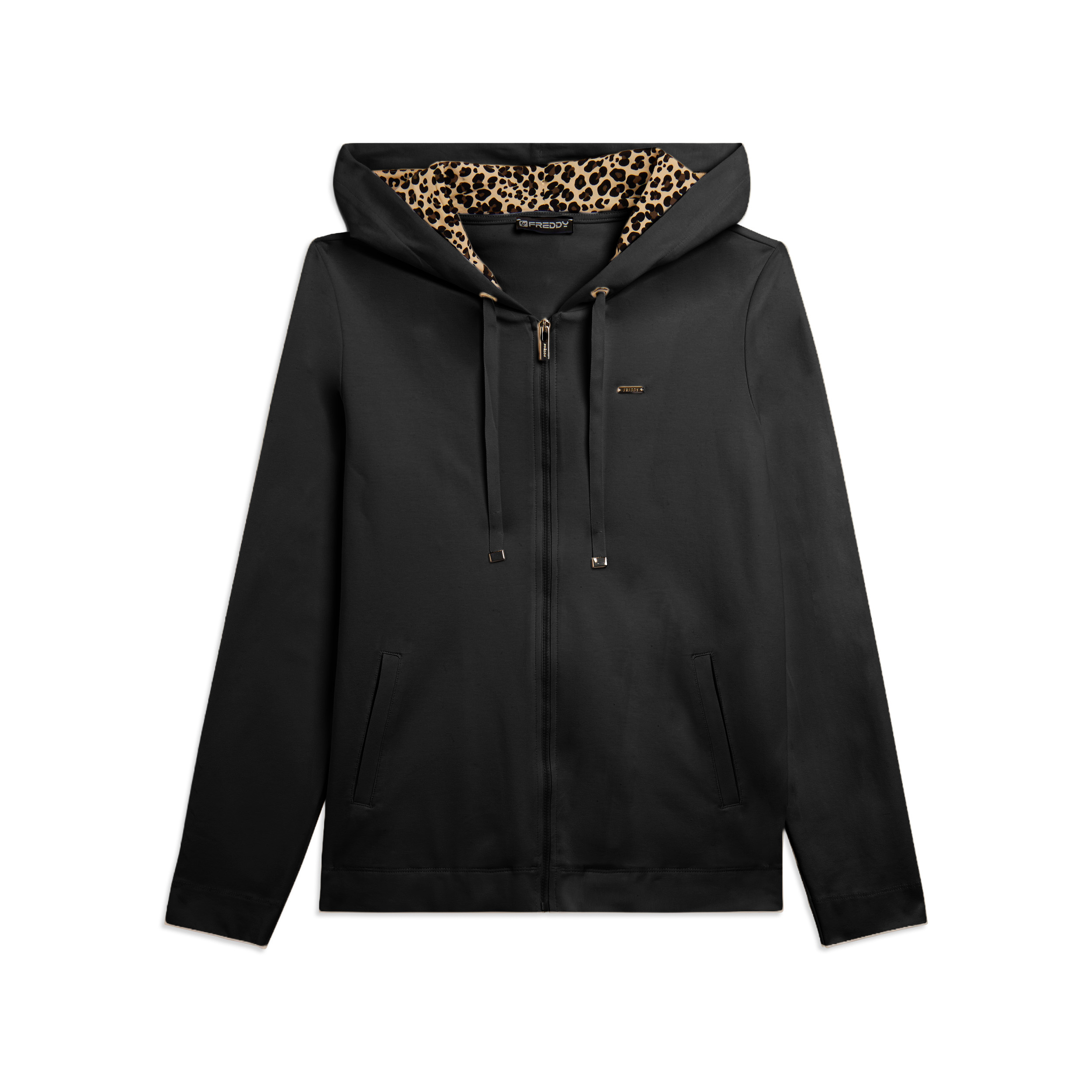 Felpa con Zip e Cappuccio Fodera Animalier