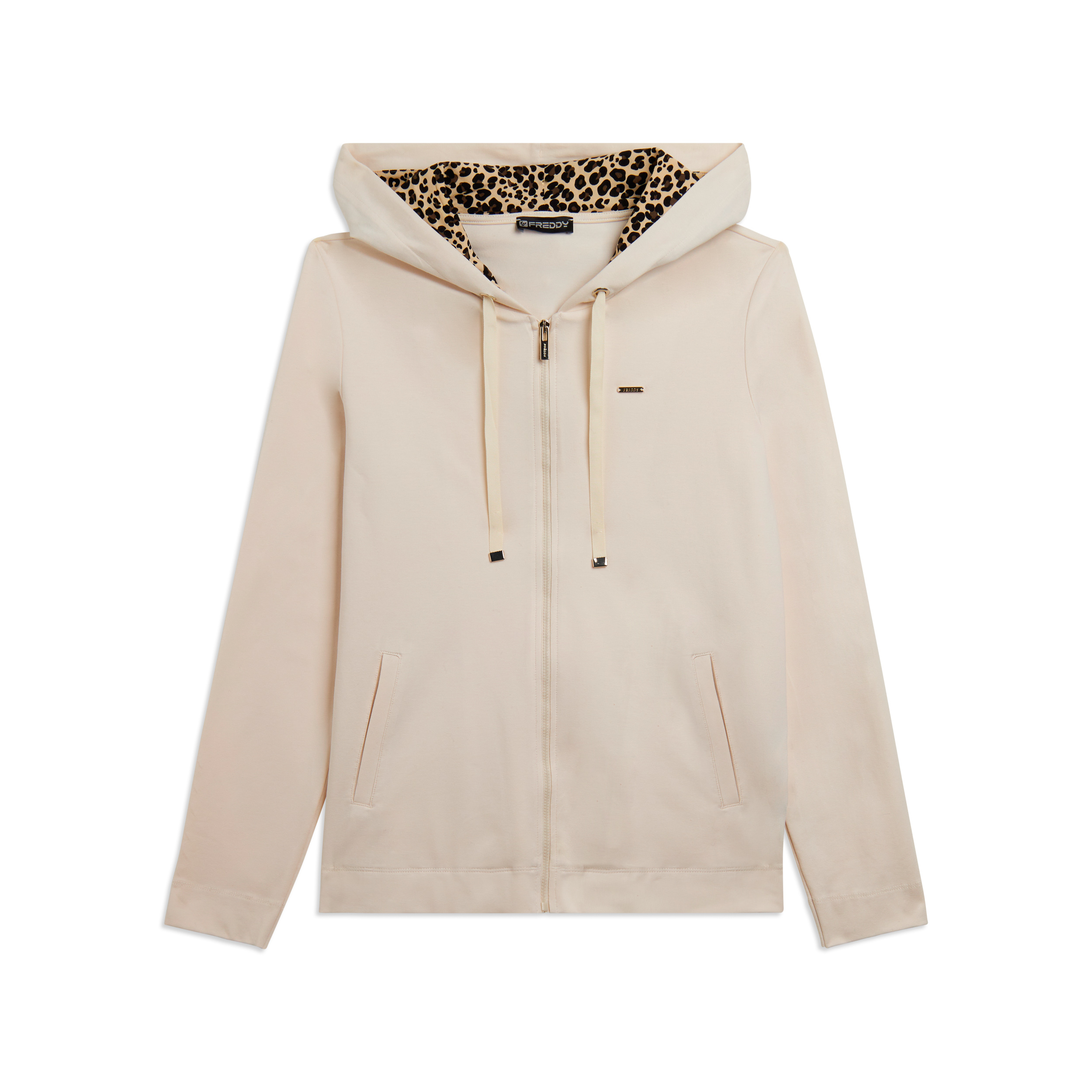 Felpa con Zip e Cappuccio Fodera Animalier