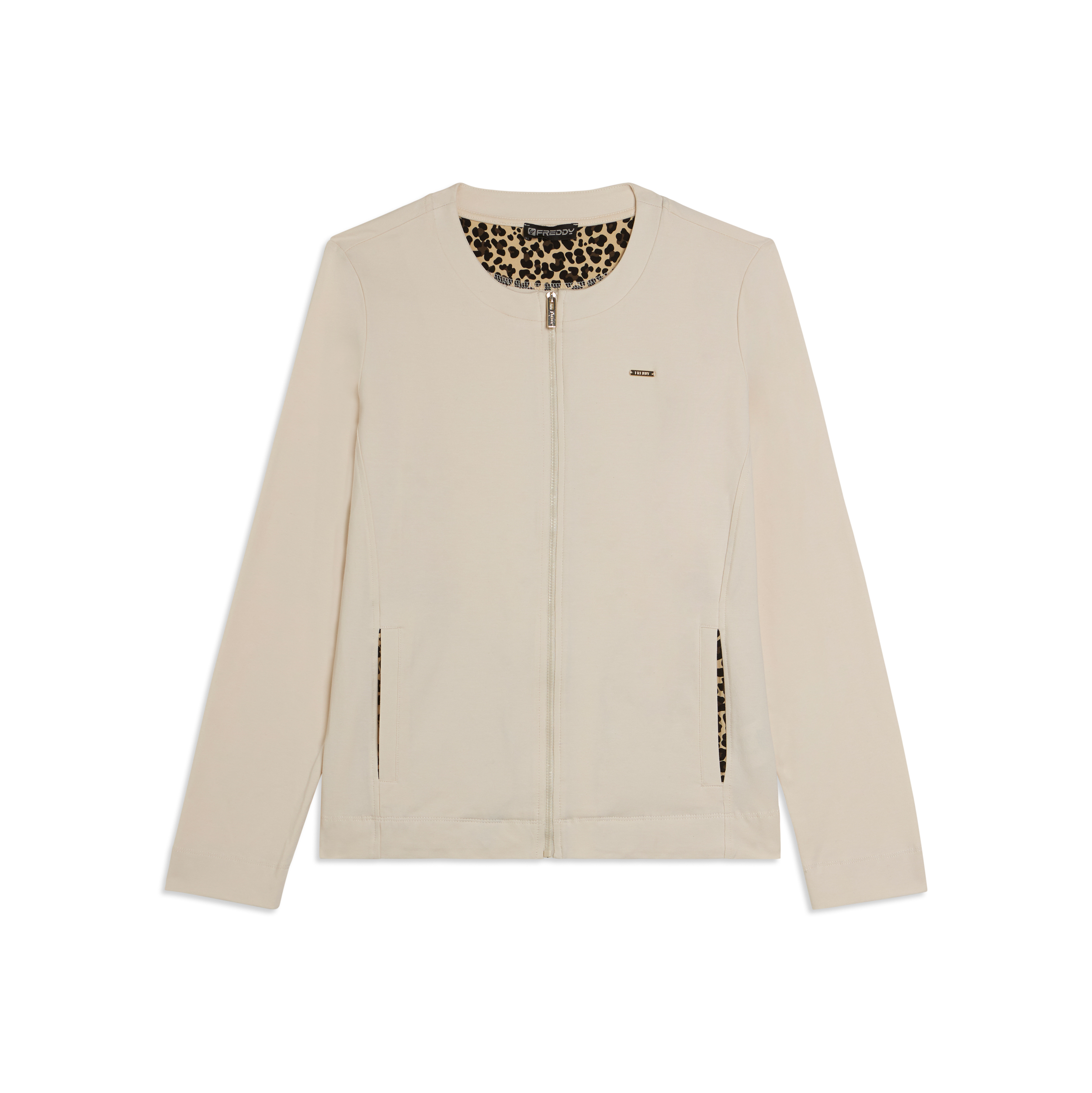 Felpa Zip Slim con Dettagli Animalier Interni