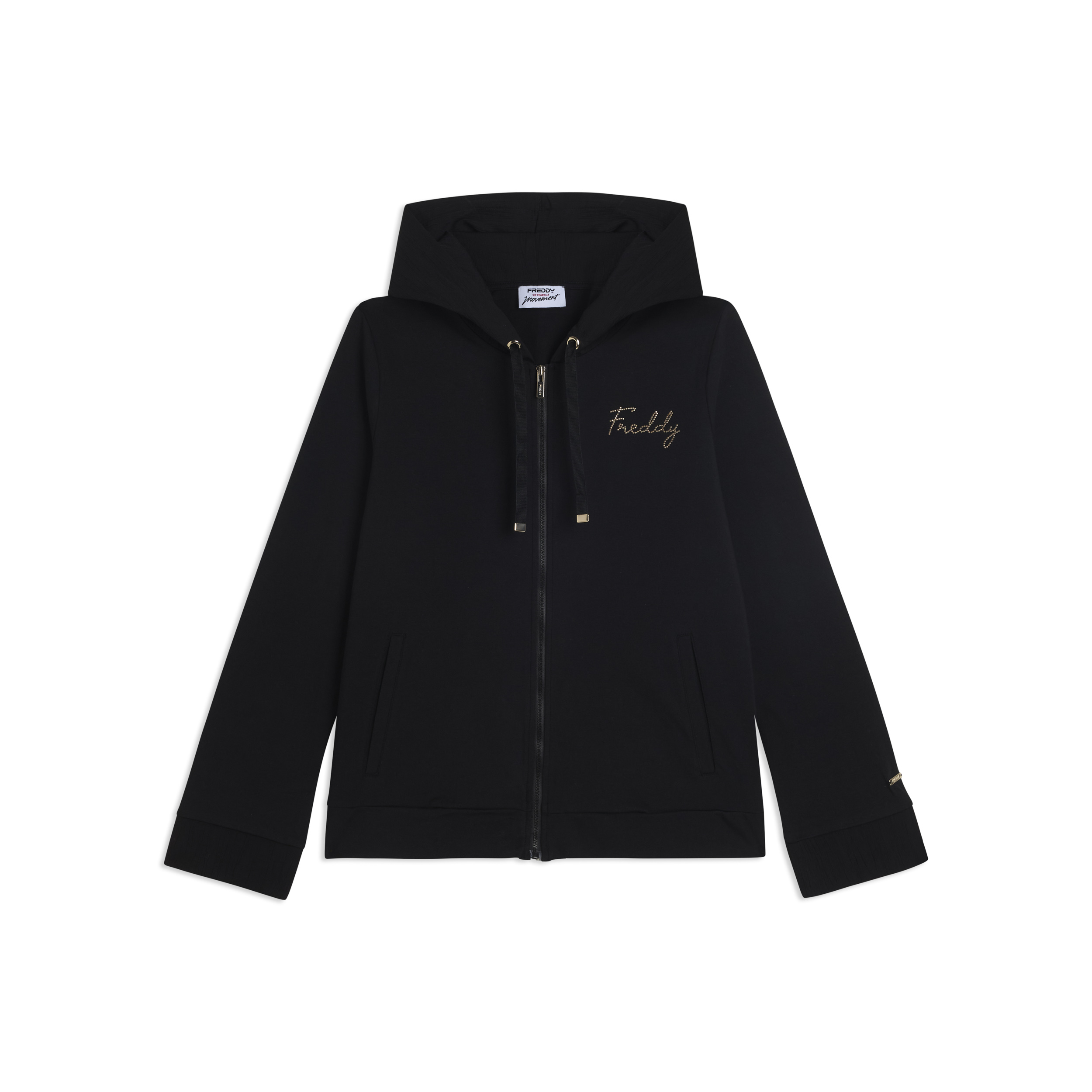 Felpa in jersey con zip e cappuccio crinkle