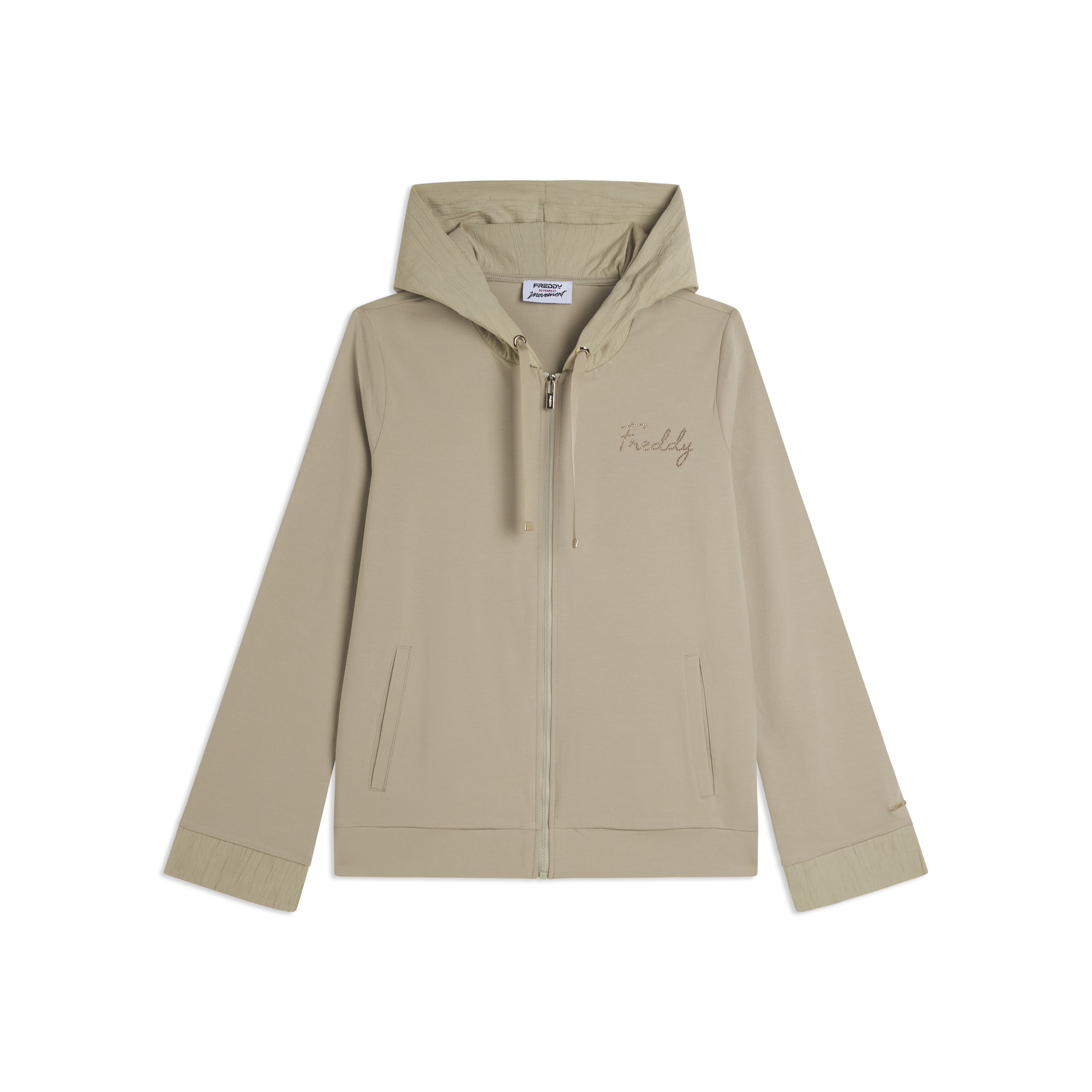 Felpa in jersey con zip e cappuccio crinkle