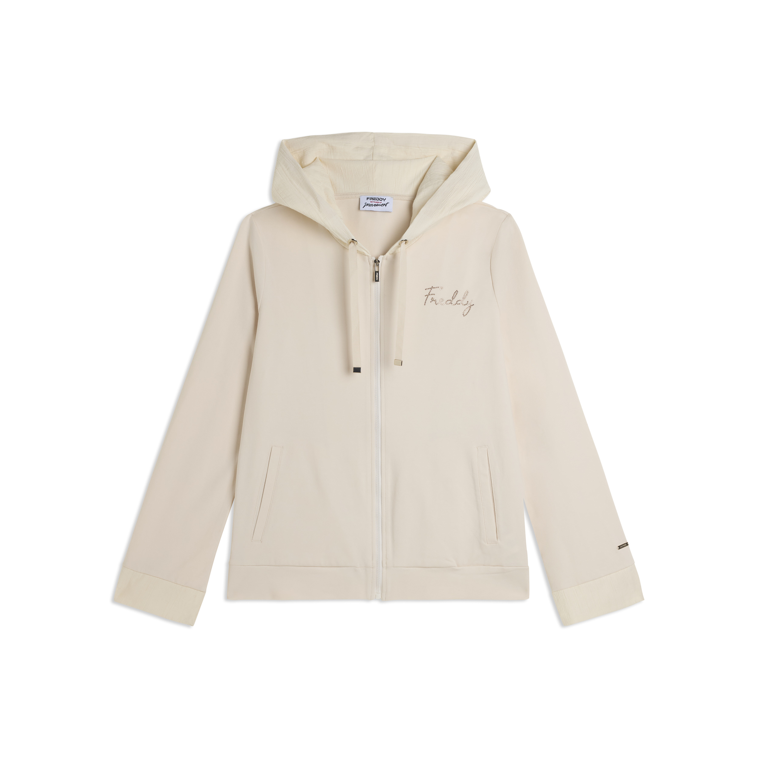 Felpa in jersey con zip e cappuccio crinkle
