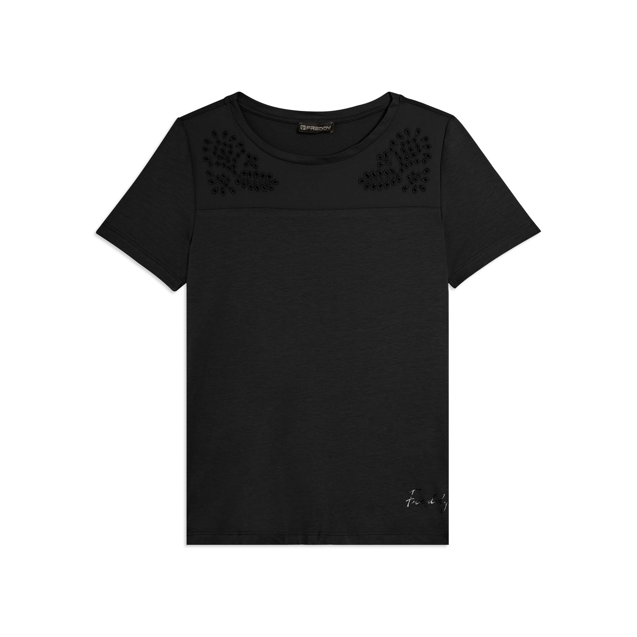 T-shirt in Jersey con Ricami Floreali