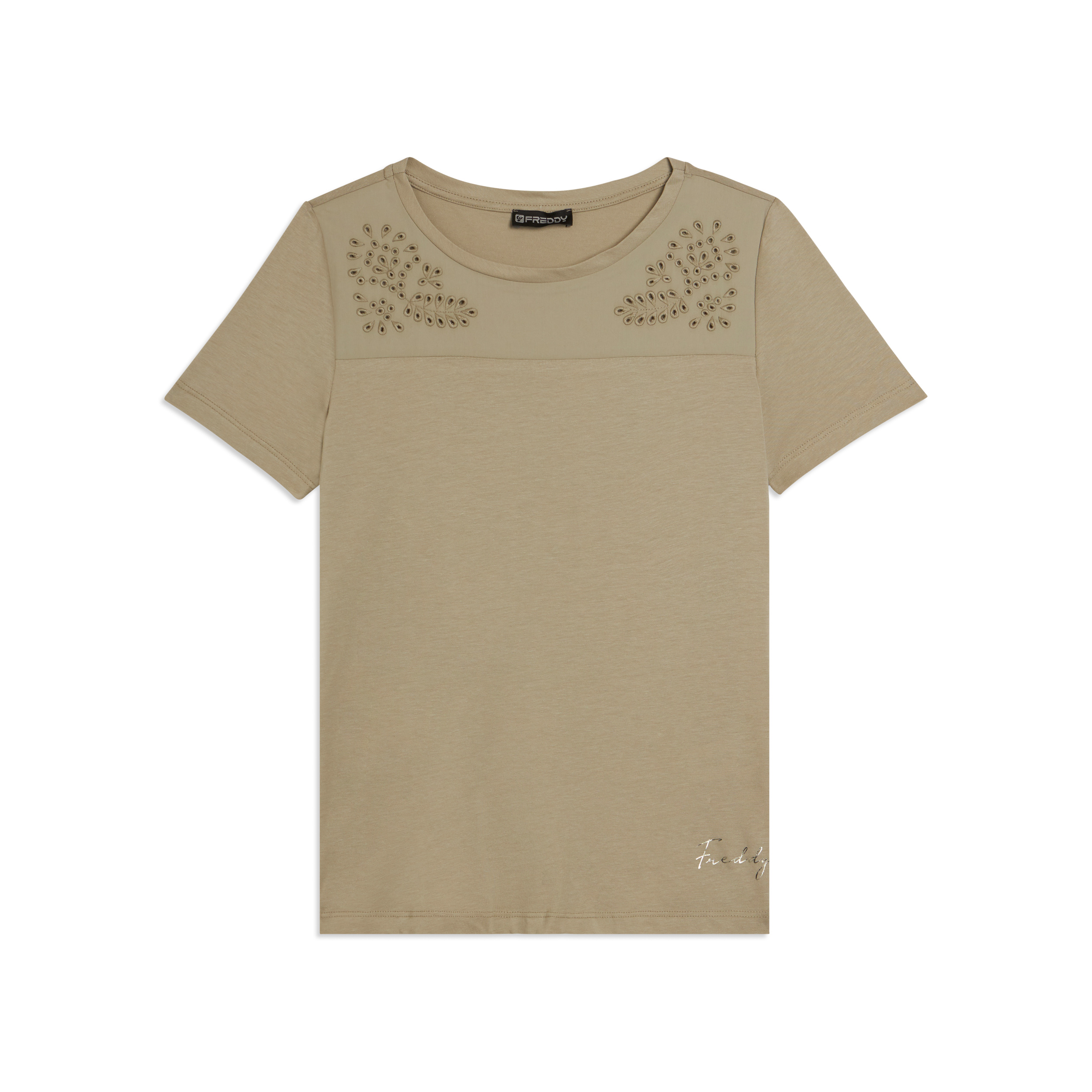 T-shirt in Jersey con Ricami Floreali