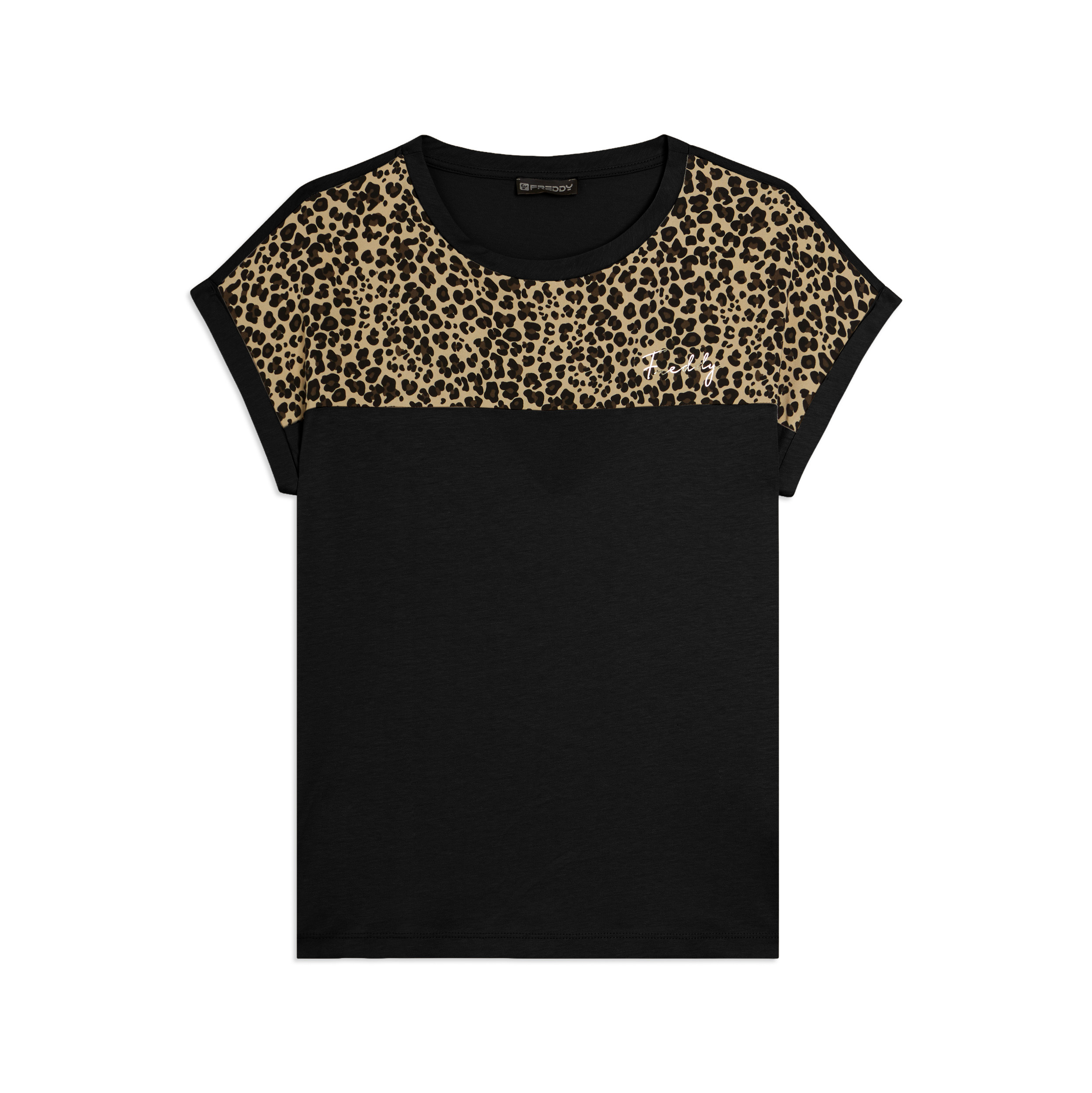 T-shirt Manica Corta con Dettaglio Animalier sulle Spalle