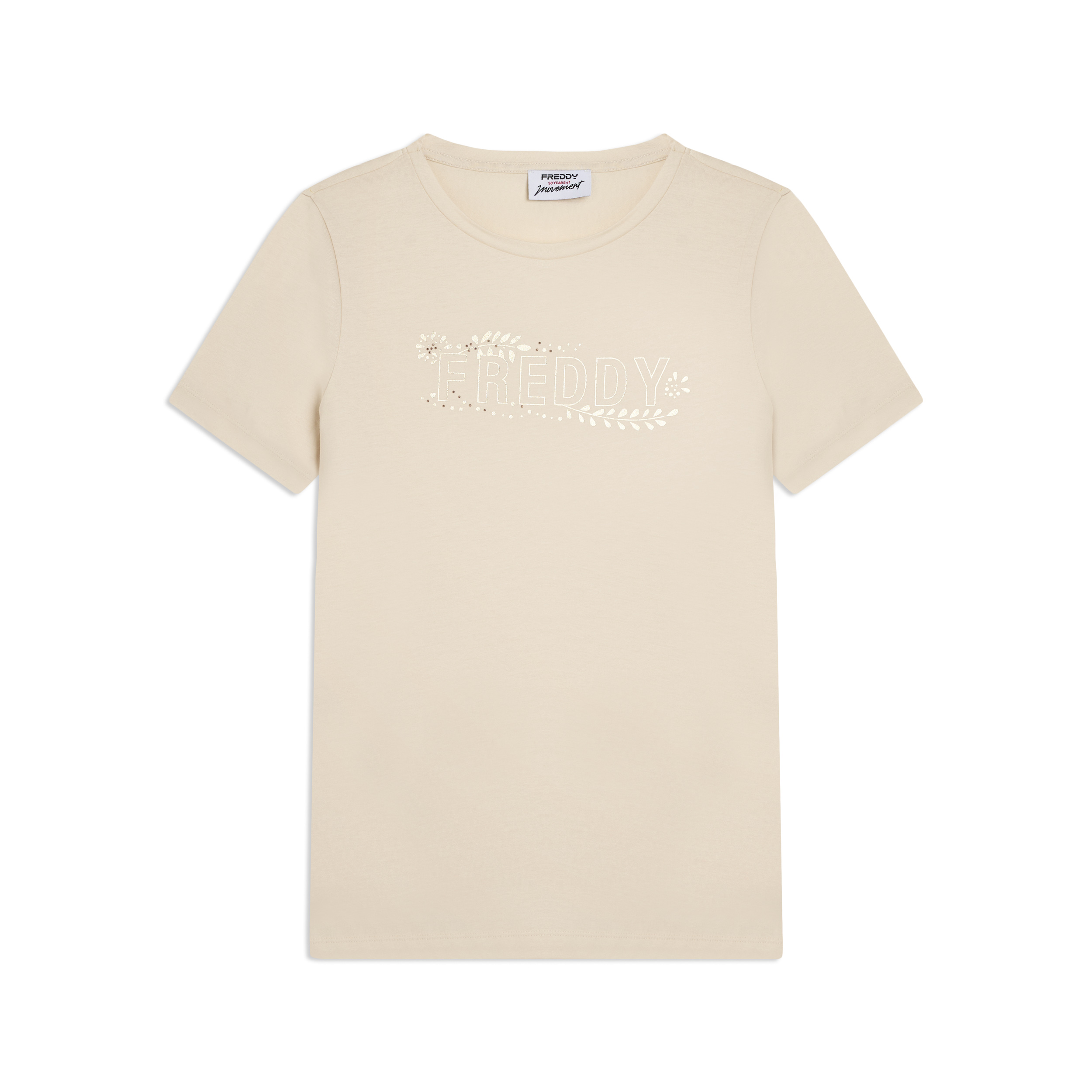 T-shirt Manica Corta con Decori Floreali e Borchie