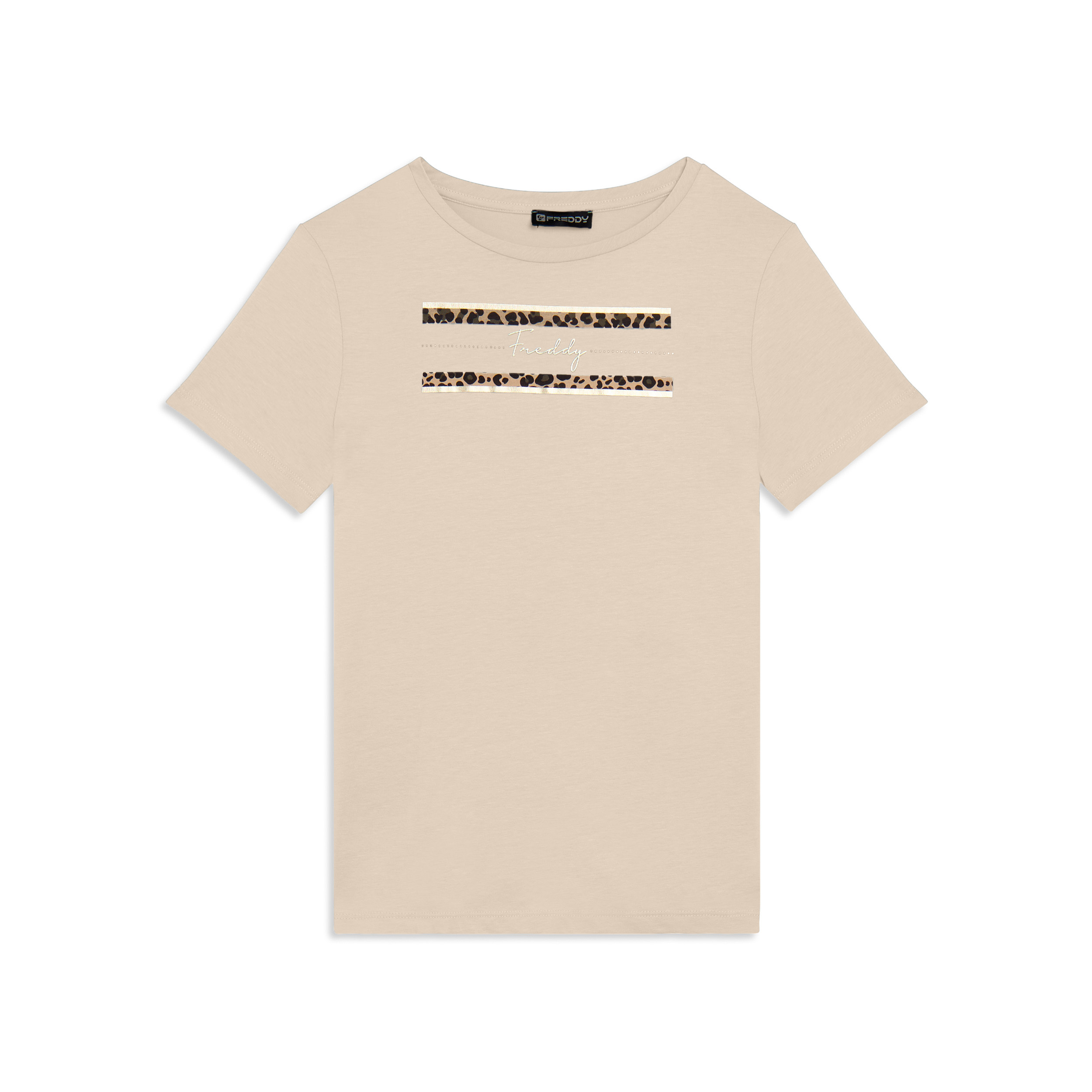 T-shirt Manica Corta con Dettagli Animalier e Borchie