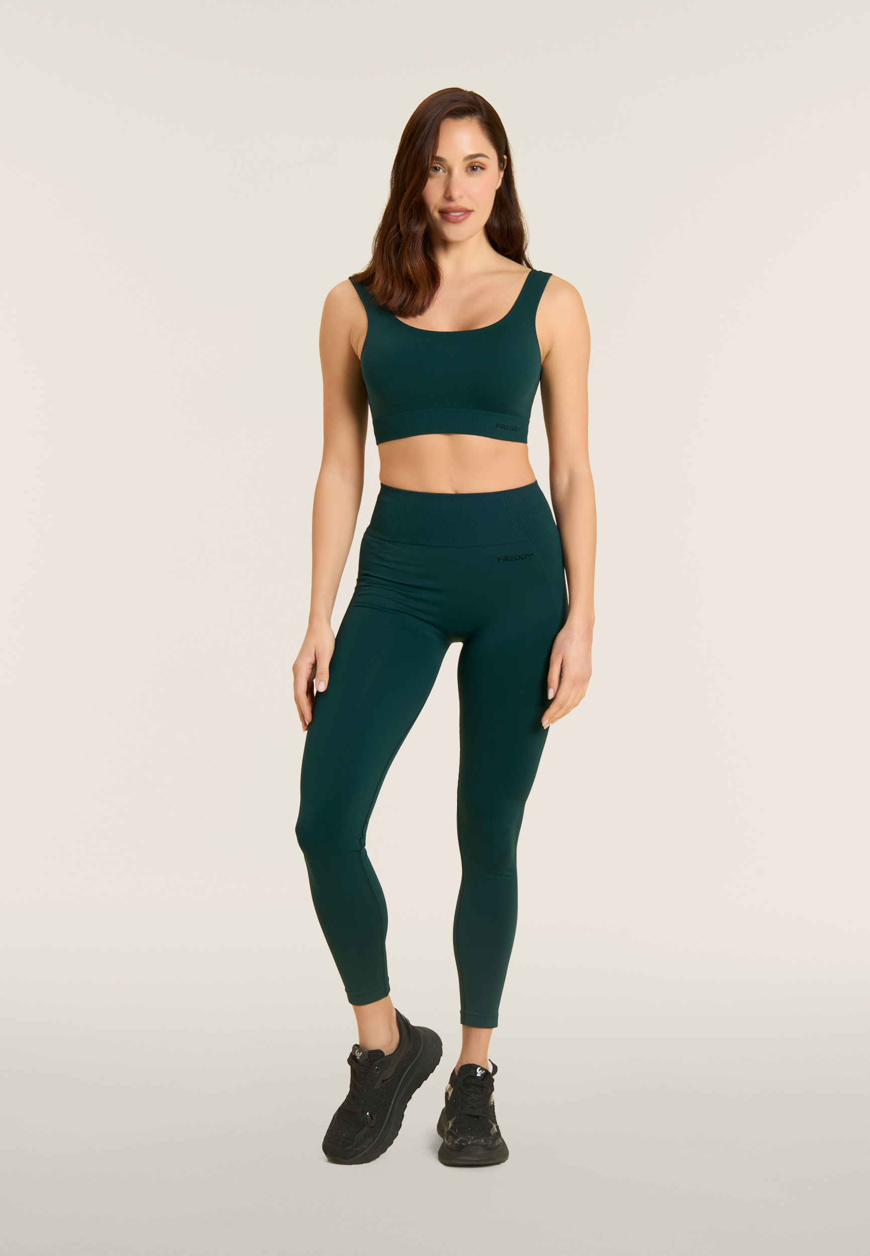Leggings Seamless 7/8 con Vita Alta e Inserti in Costina