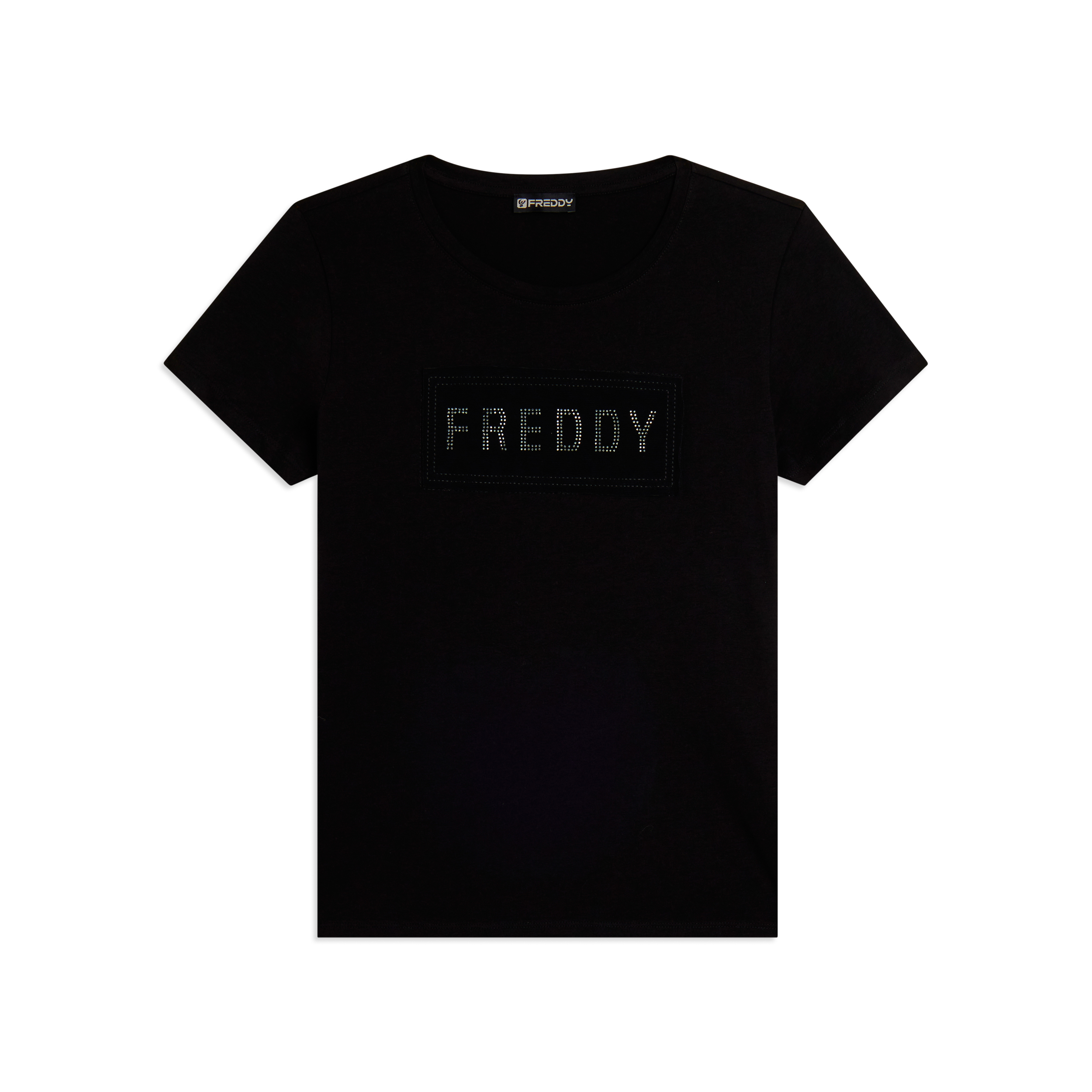 T-shirt con strass e inserto in mesh