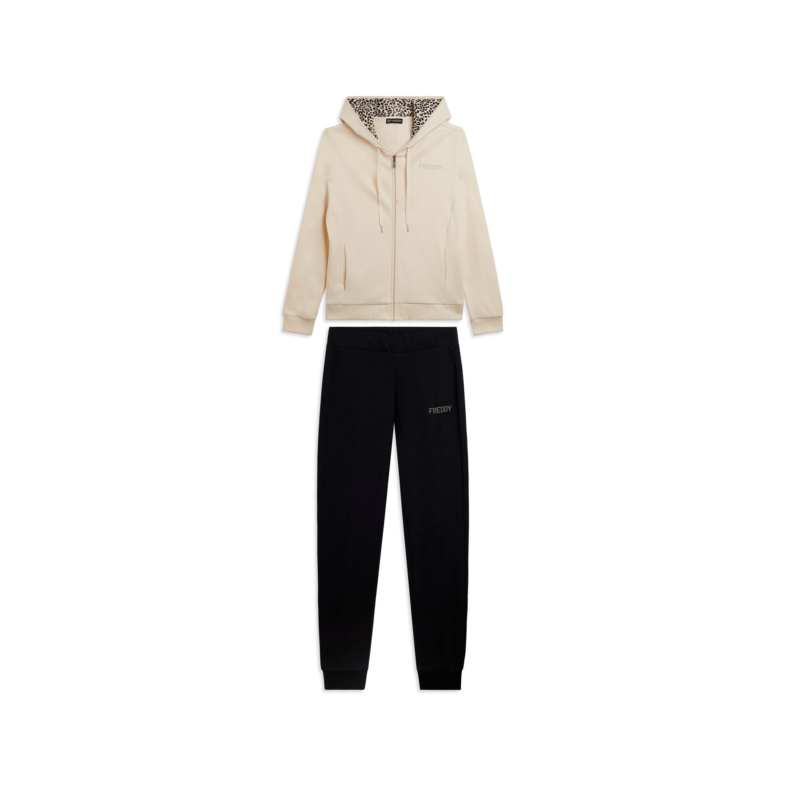 Tuta con zip e cappuccio con interno animalier