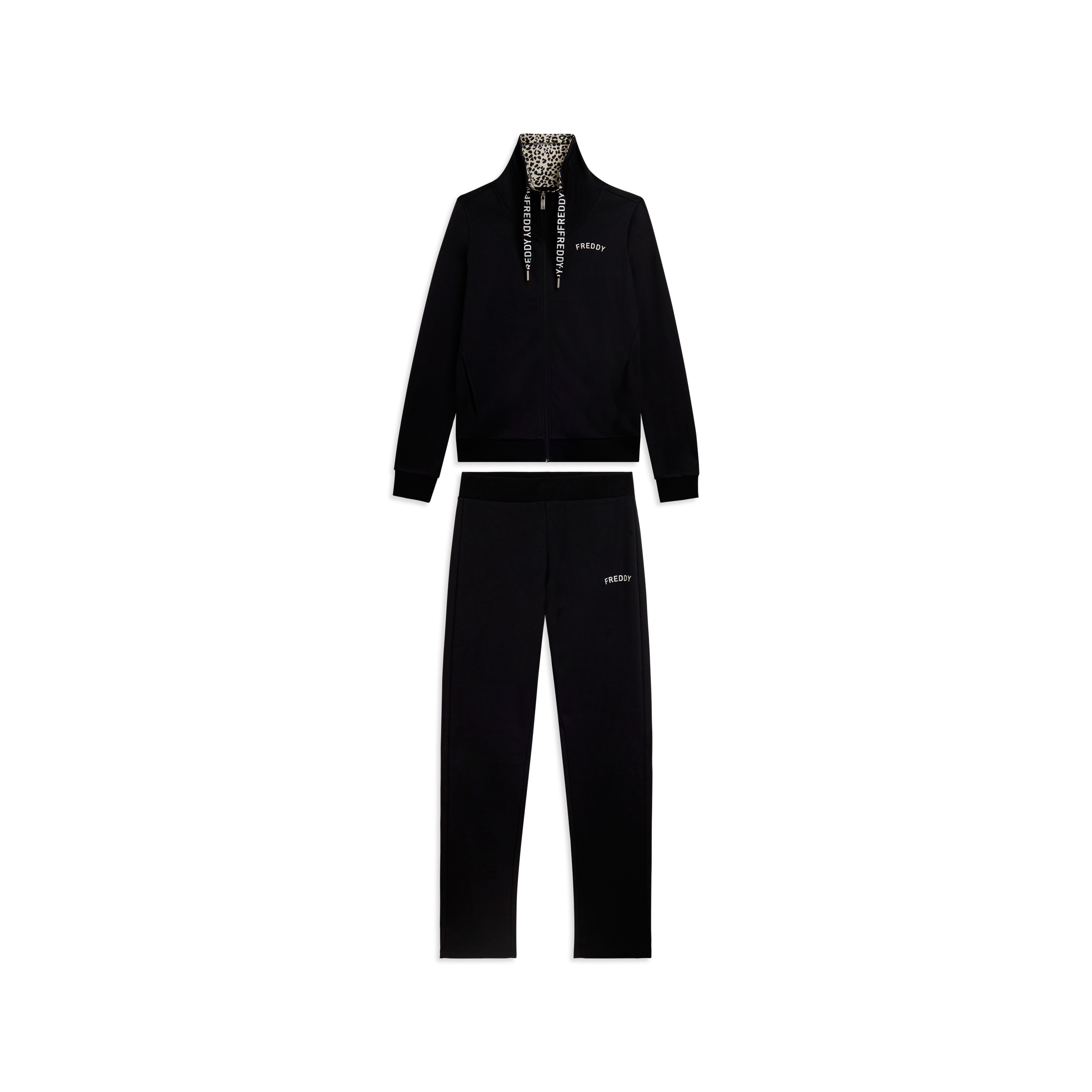 Tuta con zip e collo alto con interno animalier