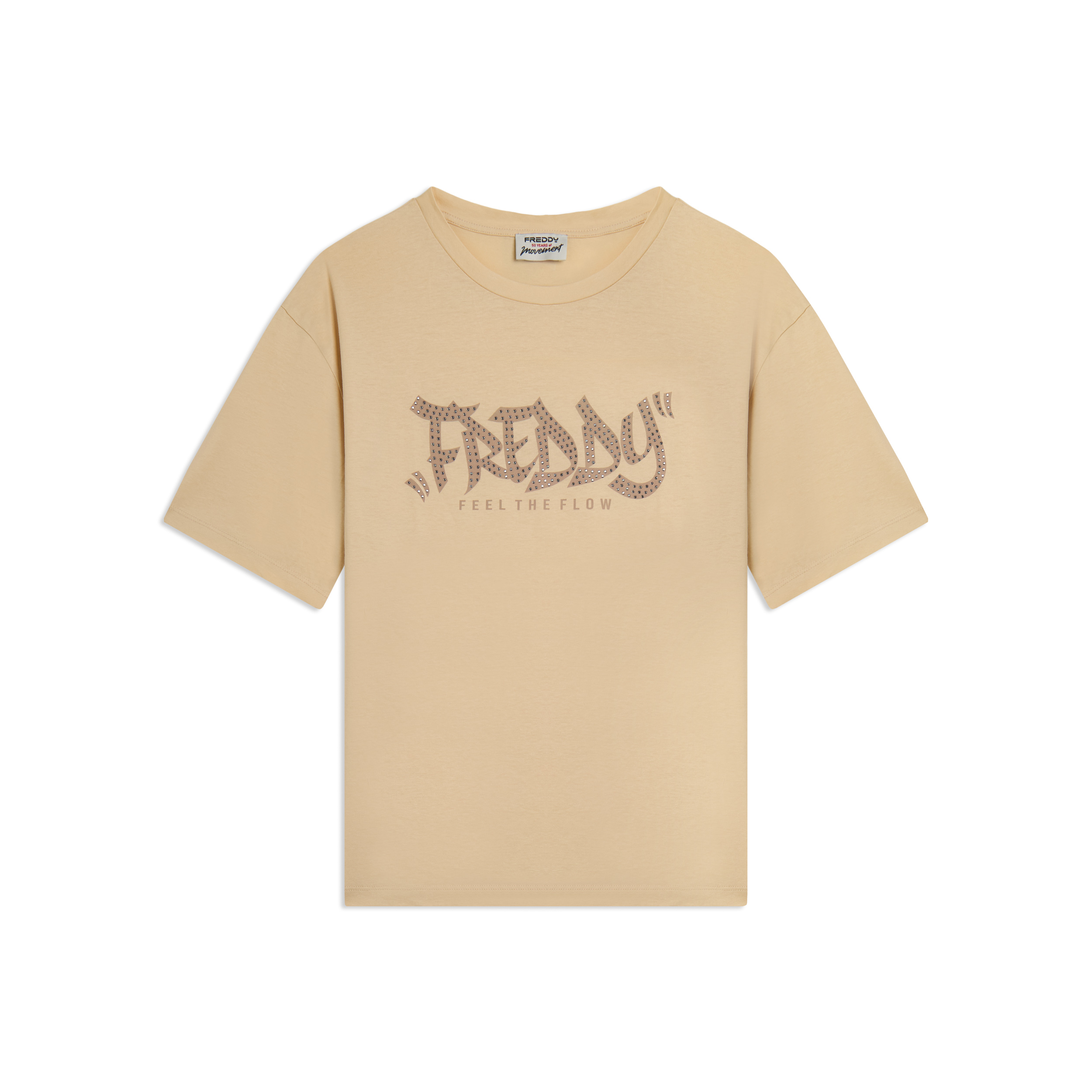 T-shirt con stampa "FREDDY FEEL THE FLOW" e borchie
