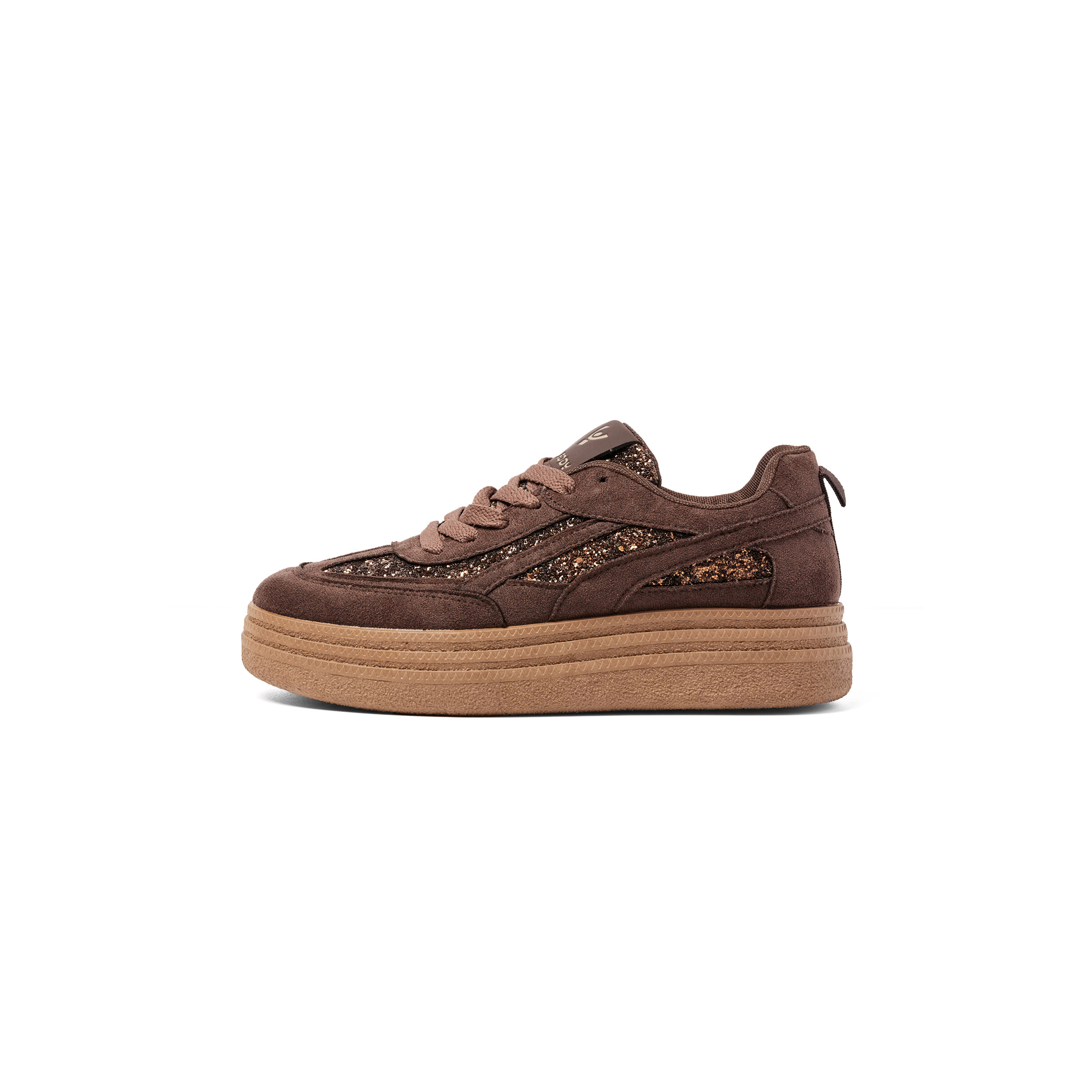 Sneaker Donna Effetto Scamosciato con Glitter e Suola Zeppa