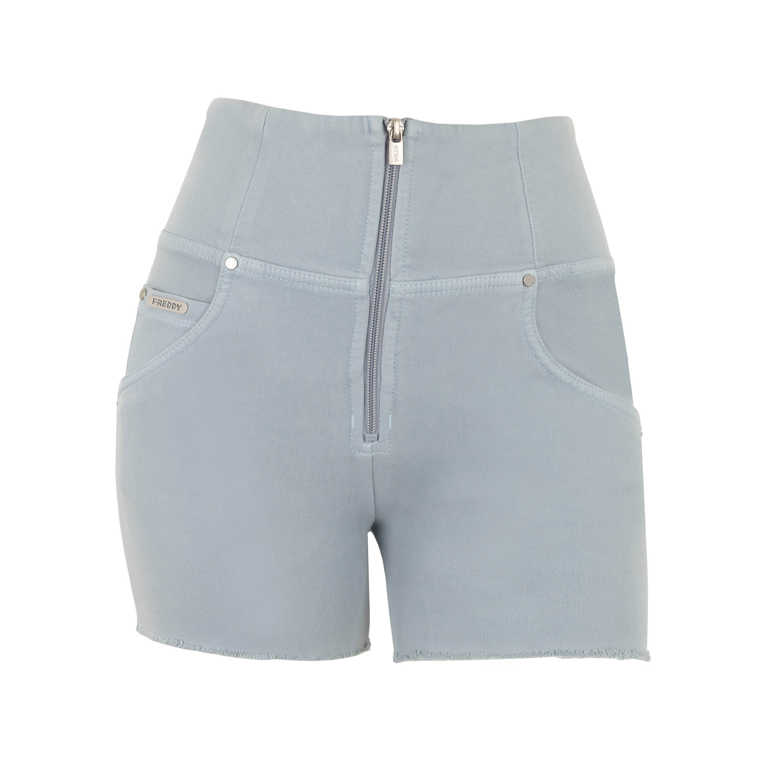 Shorts WR.UP® in tessuto denim navetta ecologico vita super alta con zip