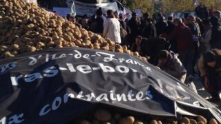 French farmers spread manure on the streets during protest