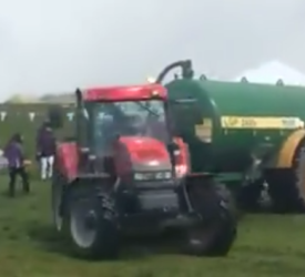 Watch a farmer use a load of slurry to get rid of protesters in his field