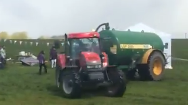 Farmer spreads slurry on protestors