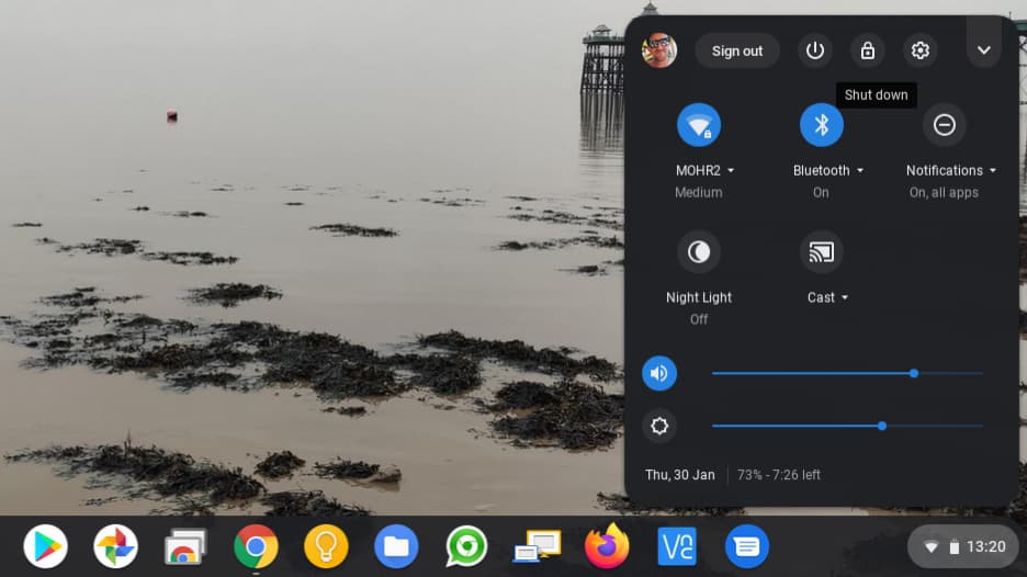 إعادة تشغيل جهاز Chromebook - إغلاق الجهاز