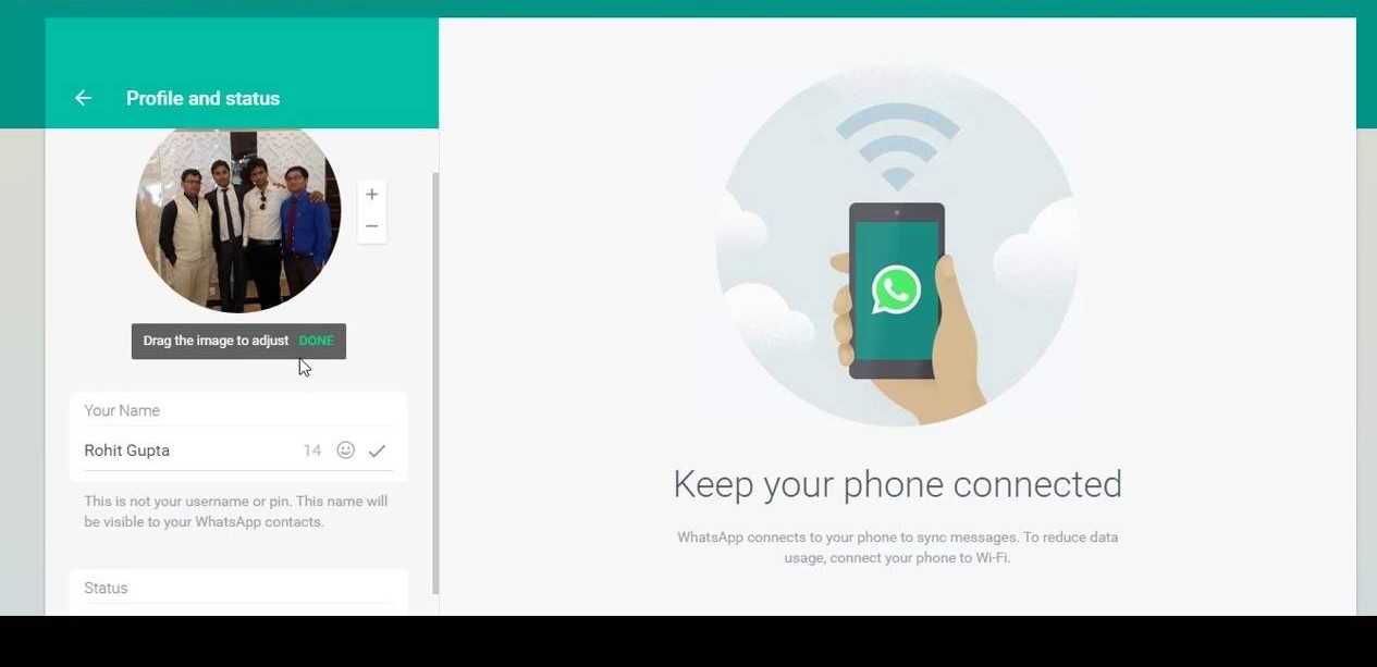 تعديل بروفايل واتس اب ويب