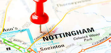 Map of Nottingham with pin in