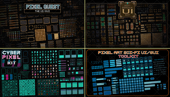 Pixel UI interface - Pixel Art UI/GUI Collection Bundle | GameDev Market