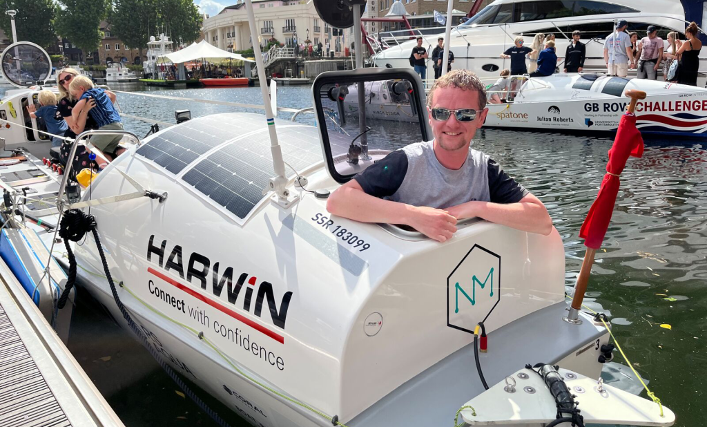 Alex Mair sitting in a GB Row Boat