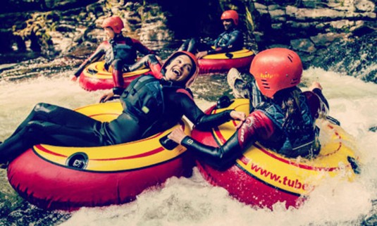 Hen enjoying white water tubing