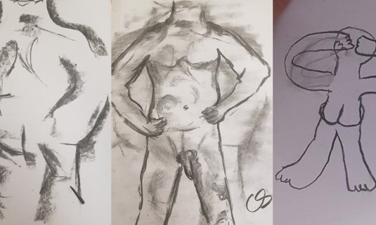 Charcoal drawings of nude life model