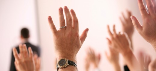 hands raised up application market