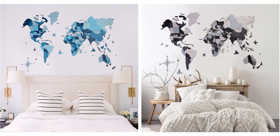 خريطة العالم الخشبية في المنزل