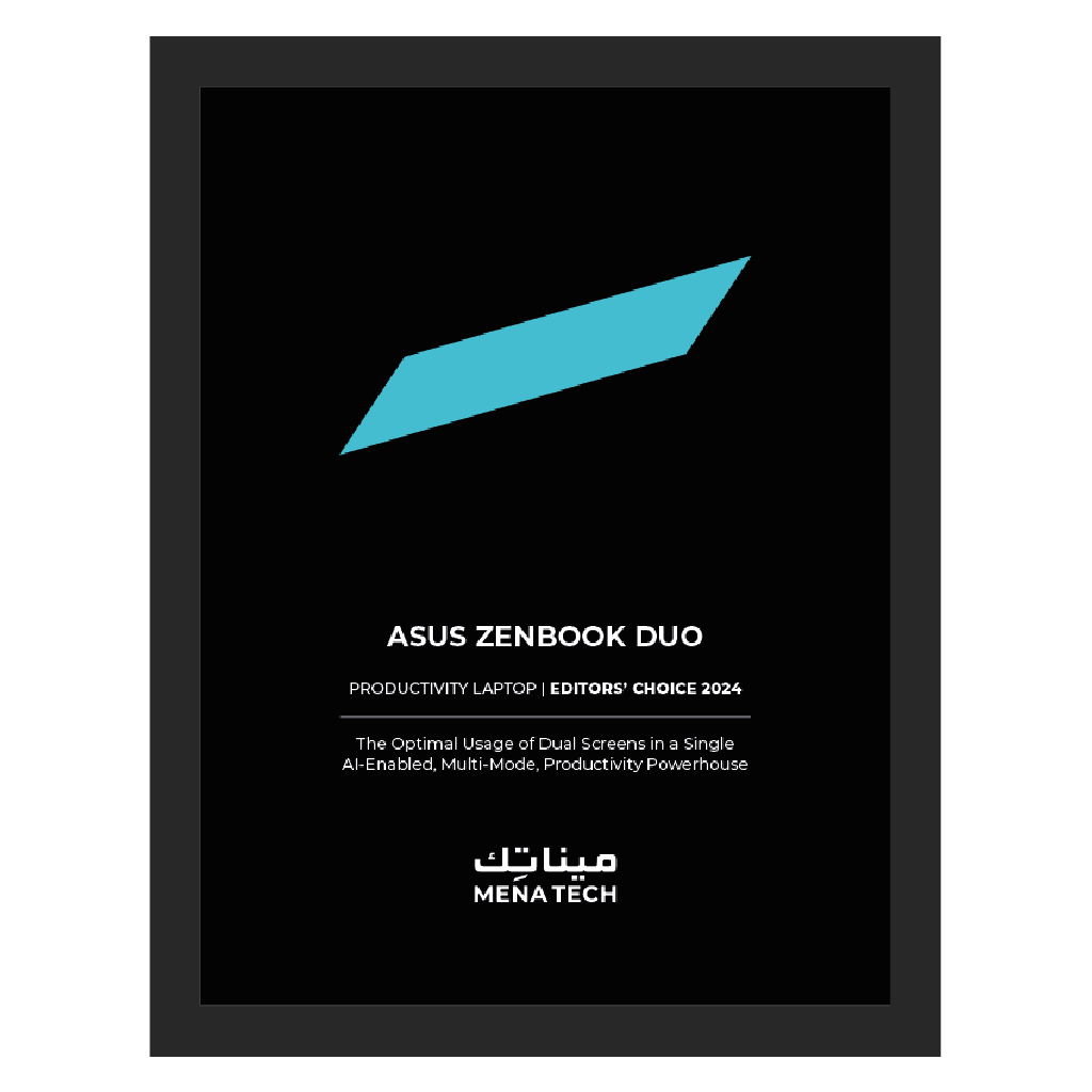MENA Tech Editors' Choice 2024 Trophy awarded to ASUS Zenbook Duo for best productivity laptop.