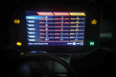 Aprilia RSV4 Factory 2021 prueba pantalla modos conduccion