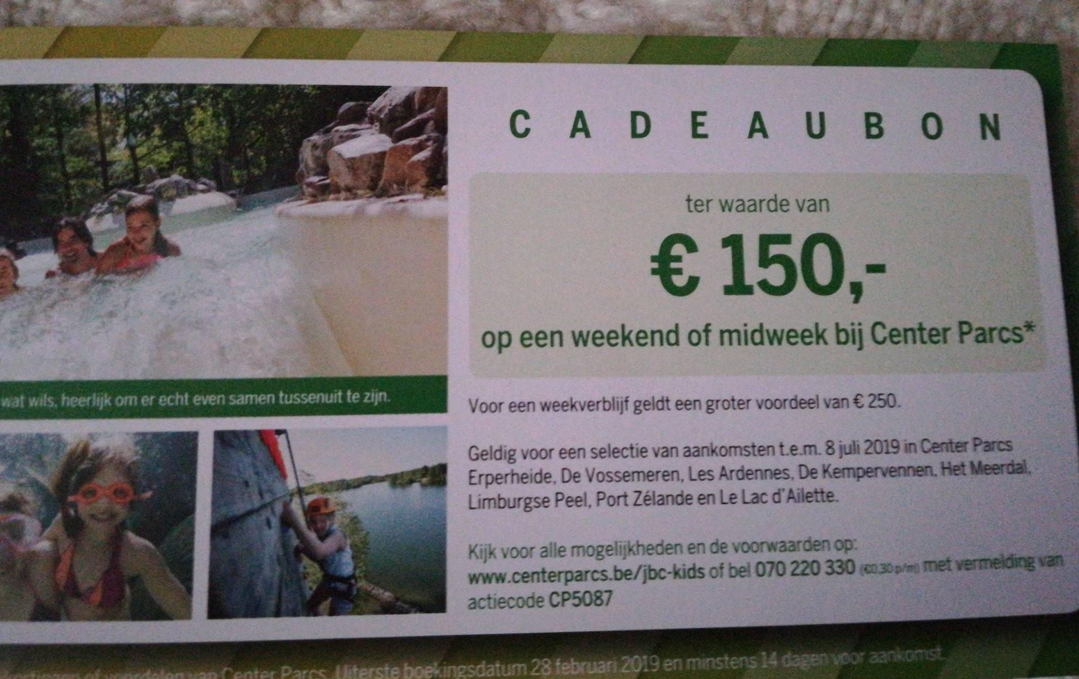 150 euro korting voor een weekend of midweek bij CenterParcs