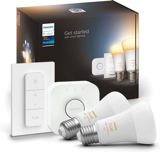Philips Hue starterkit ledlamp 2st. met Hue Bridge & Dimmer switch voor