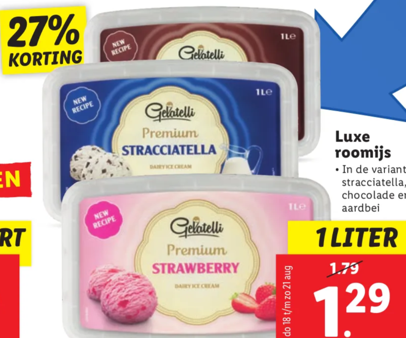 Lidl Gelatelli luxe roomijs voor €1.29 bij de Lidl