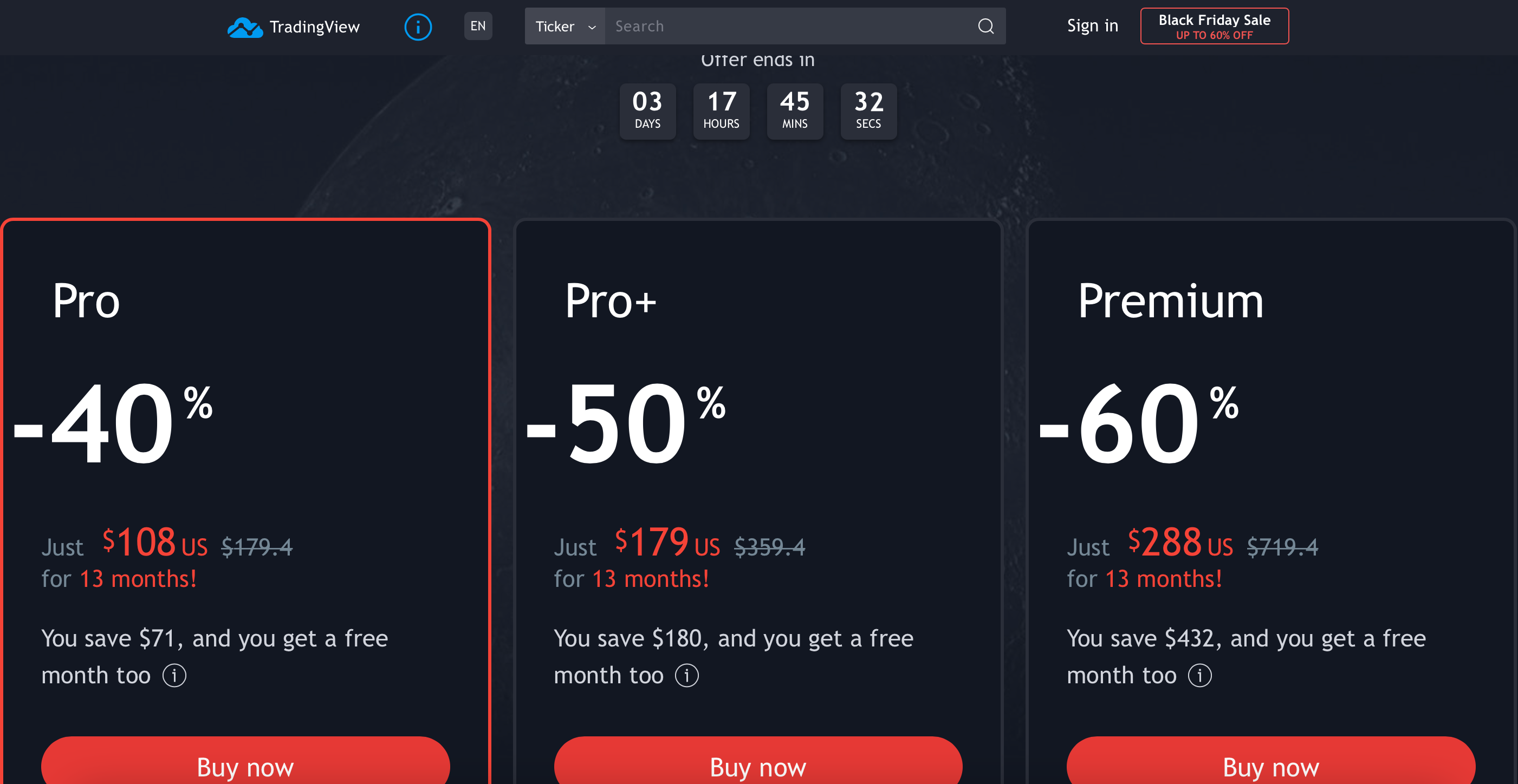 Tradingview Black Friday aanbieding tot 60 korting en 1 maand extra