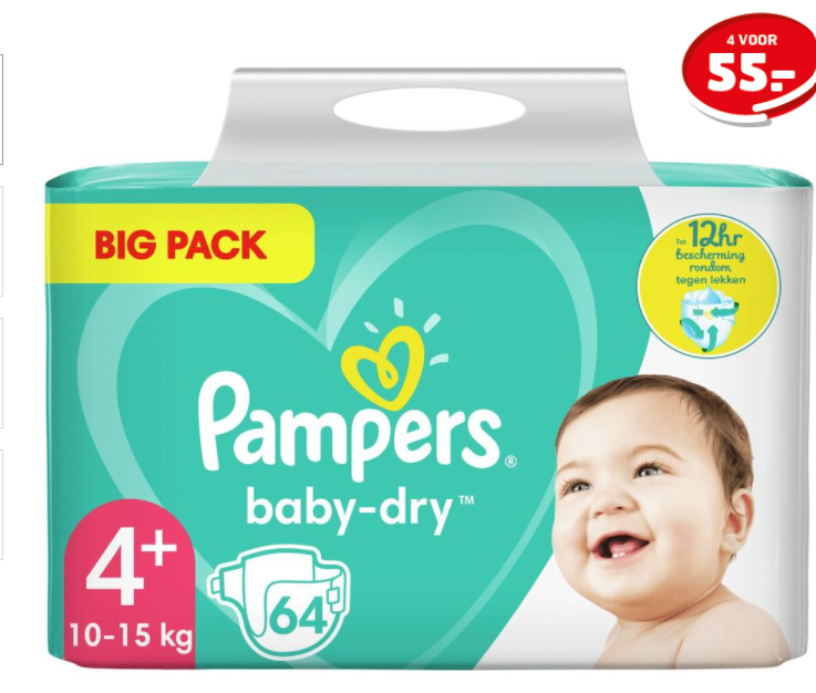 4 Pampers Bigpacks Luiers en/of Luierbroekjes voor €55 bij Trekpleister